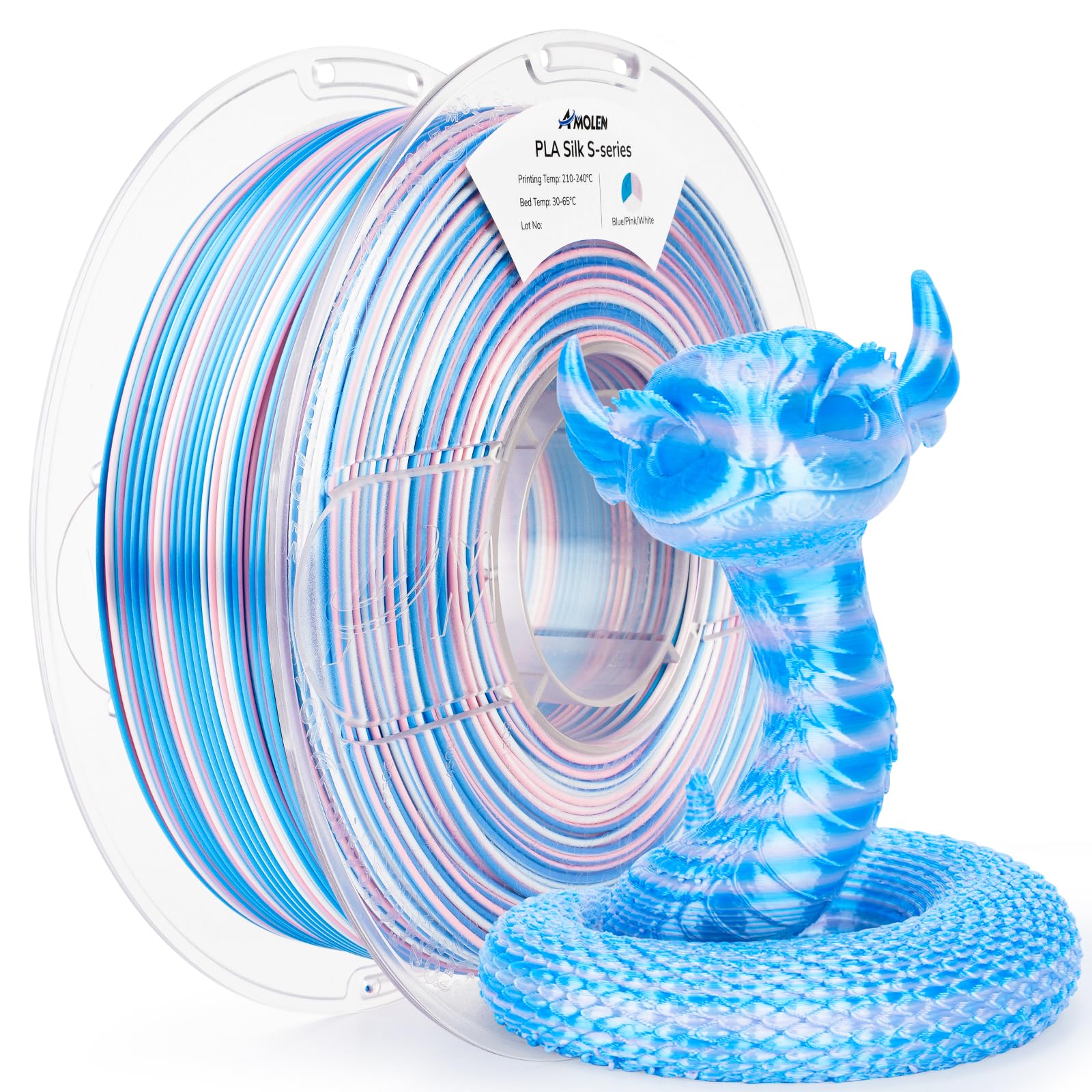 AMOLEN Silk PLA 3D Printer Filament, Multicolor Rainbow, 1.75mm, 2.2lbs, Polylactic Acid