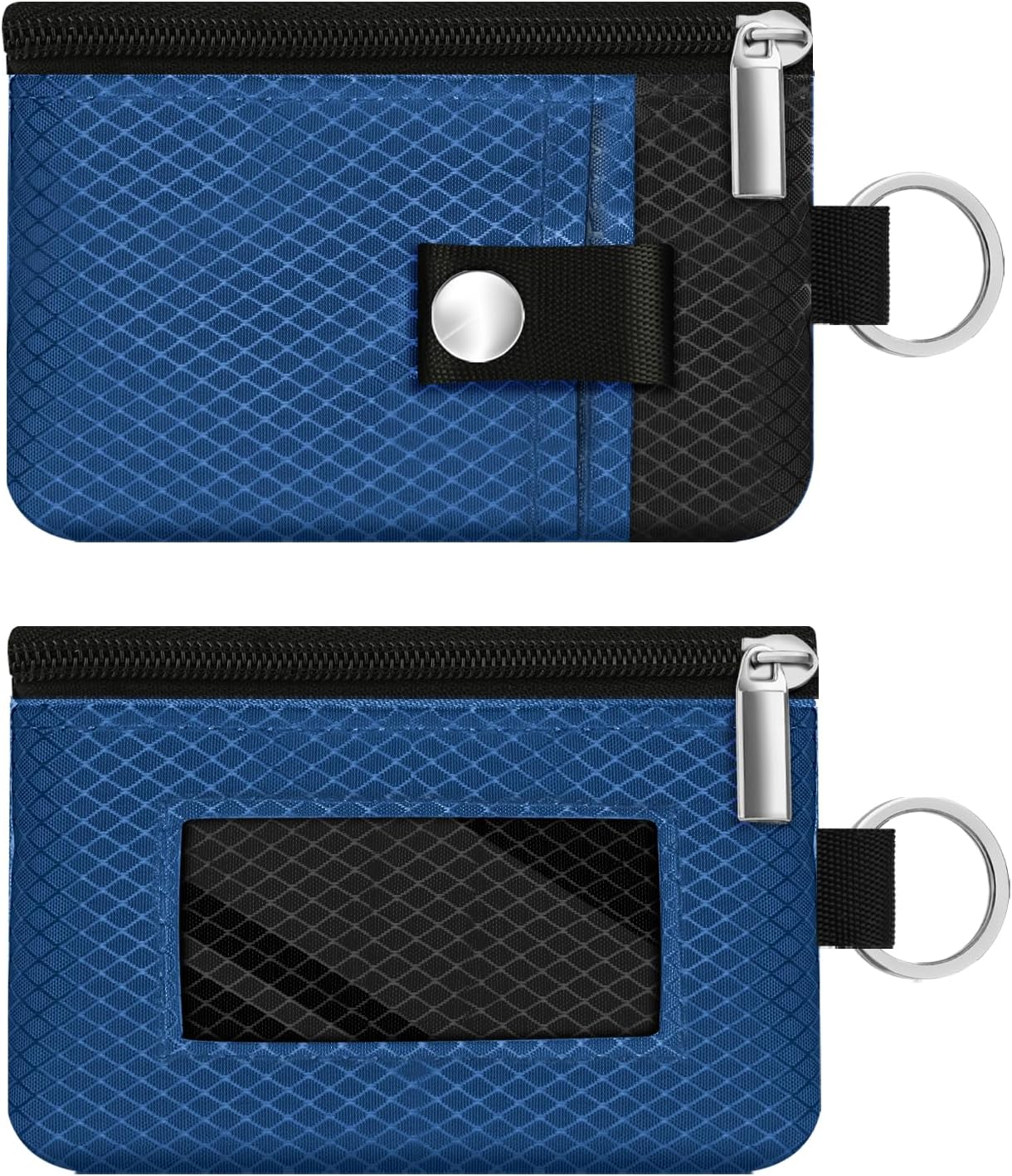 – Minimalist RFID Blocking Small Wallet with ID Window,WaterResistant Zip Id Case Wallet with Lanyard Keychain for Cards,Cash,Travel,Women,Men, Electric Blue/Black