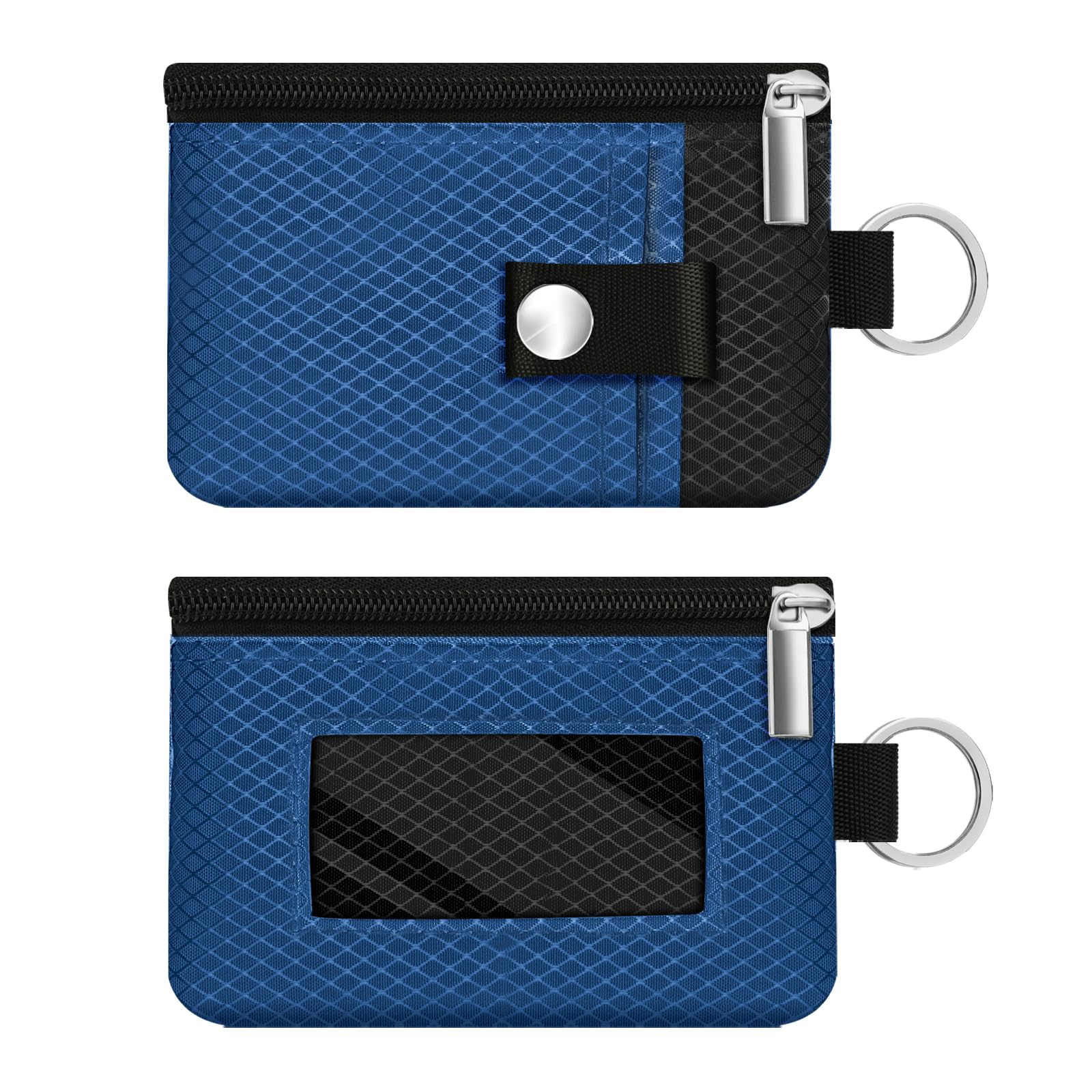 Minimalist RFID Blocking Small Wallet with ID Window,WaterResistant Zip Id Case Wallet with Lanyard Keychain for Cards,Cash,Travel,Women,Men (Electric Blue/Black)