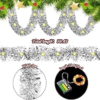 Vista 4 de Christmas Tinsel Garland Prelit Metallic Tinsel Twist Garland Bulk with String Lights Christmas Tree Decorations Glittering Hanging Garlands for