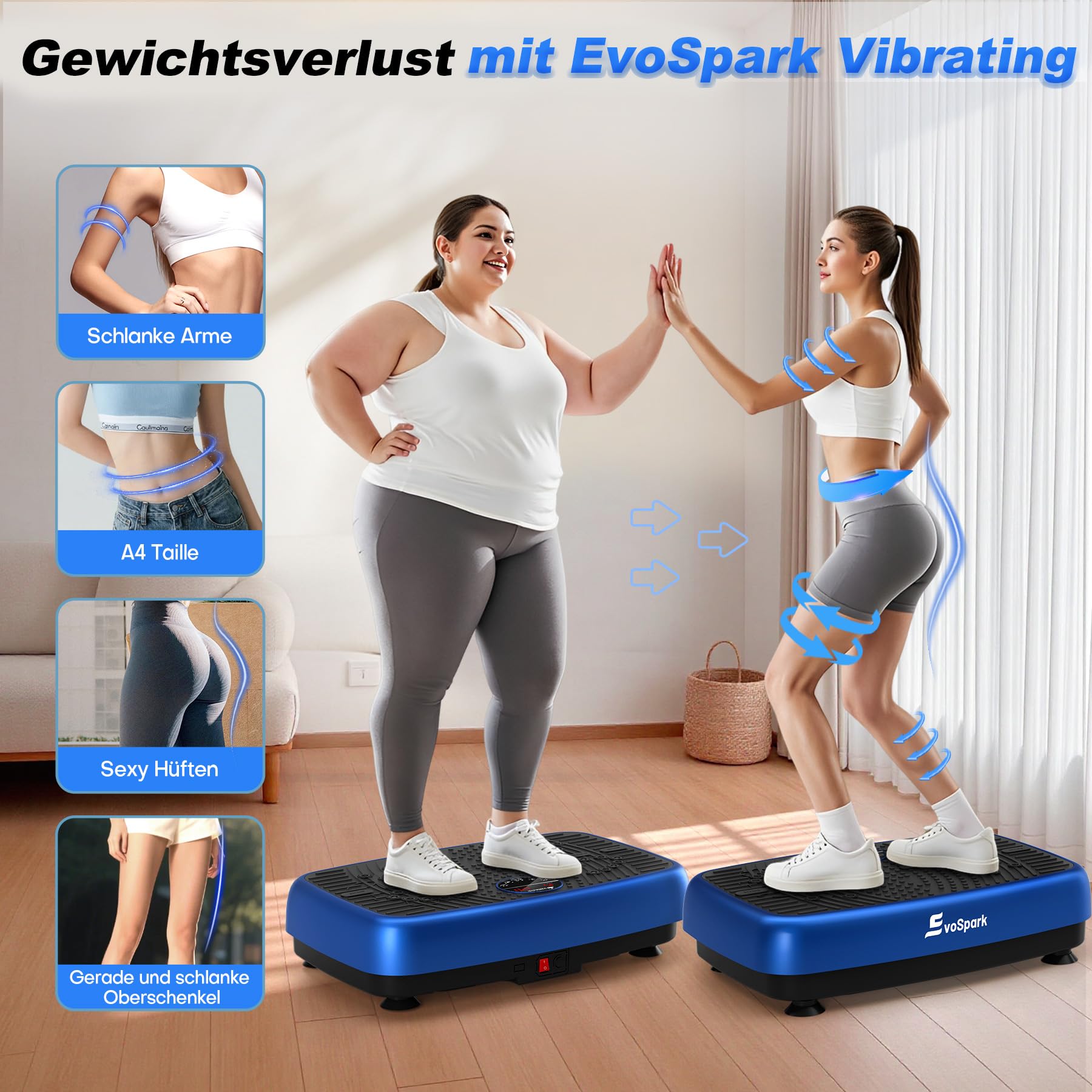 Vibrationsplatte, EvoSpark Vibrationsplatte Testsieger 2025 Verbesserte mit Doppelmotoren für Abnehmen, Ganzkörpertraining - Massagegerät, 450 LBS Power Plate Vibrationsboard für Home Workout