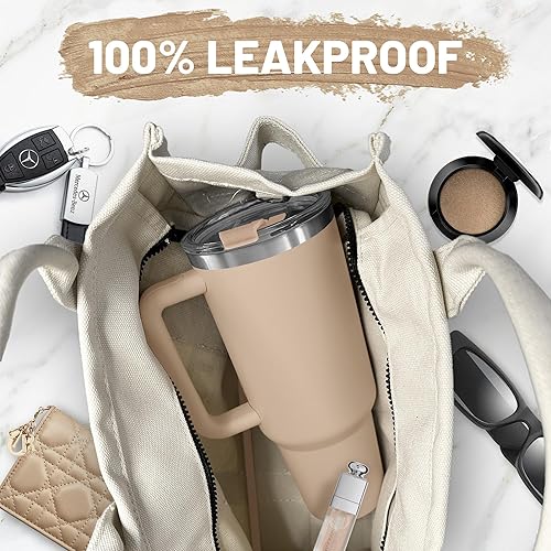 Miniatura 4 de Crave Cups Vaso de 40 onzas con tapa y pajita, botella de agua reutilizable de acero inoxidable con aislamiento de doble pared a prueba de derrames,