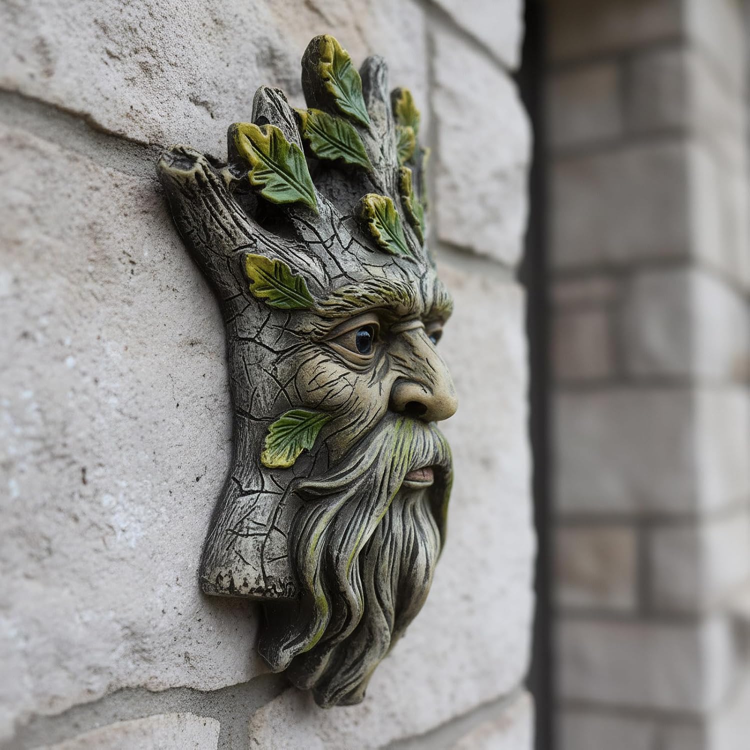 Old Man Tree Face Hugger Outdoor Decor, Handmade Tree Art Resin Statue with Leaf & Root Details, Whimsical Hanging Yard Art for Garden Wall Fence