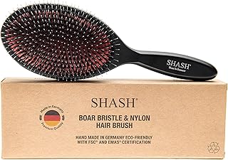 Made in Germany - SUSTAINABLE SHASH Nylon Boar Bristle Brush Suitable For Normal to Thick Hair, Gently Detangles, No Pulli...