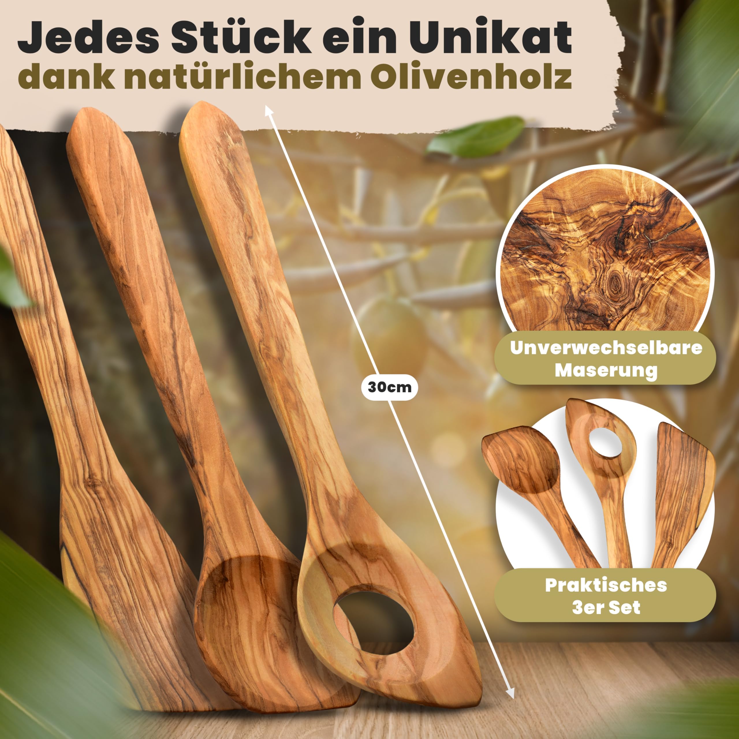 Kochlöffel-Set Aus Olivenholz - 7-teilig, Schonend Zu Pfannen, Nachhaltig & Made In Germany