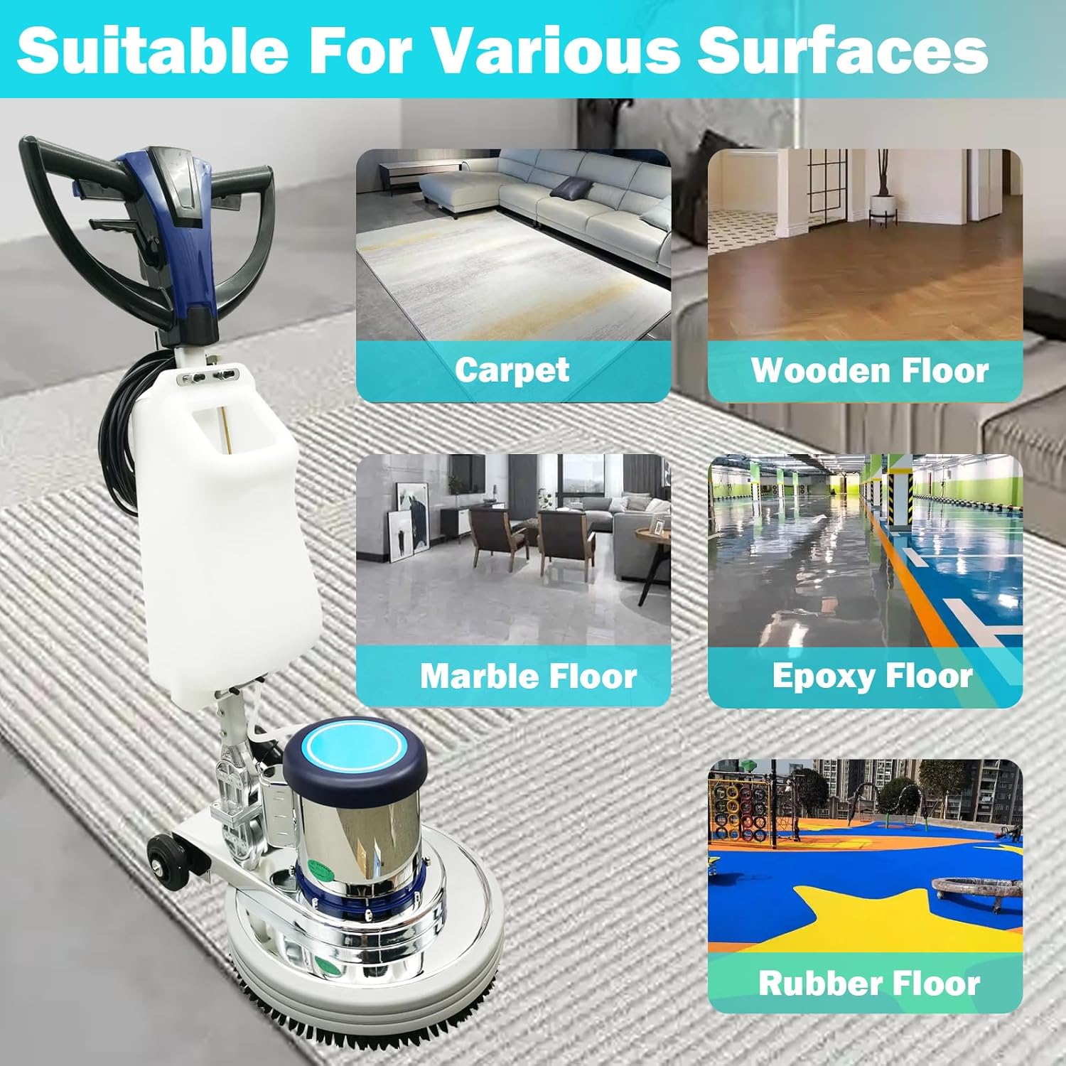 TECHTONGDA Floor Polisher Commercial Floor Buffer Scrubber 18" Carpet Cleaning Machine Industrial Orbiter Floor Cleaning 175RPM with 3gal Tank and 3 Brush heads