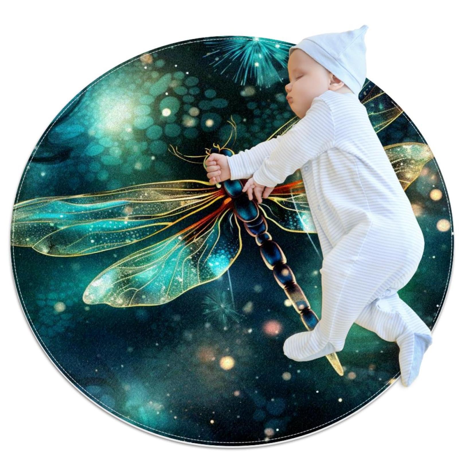 Tapis de salle de bain rond libellule lumineuse antidérapant 1m