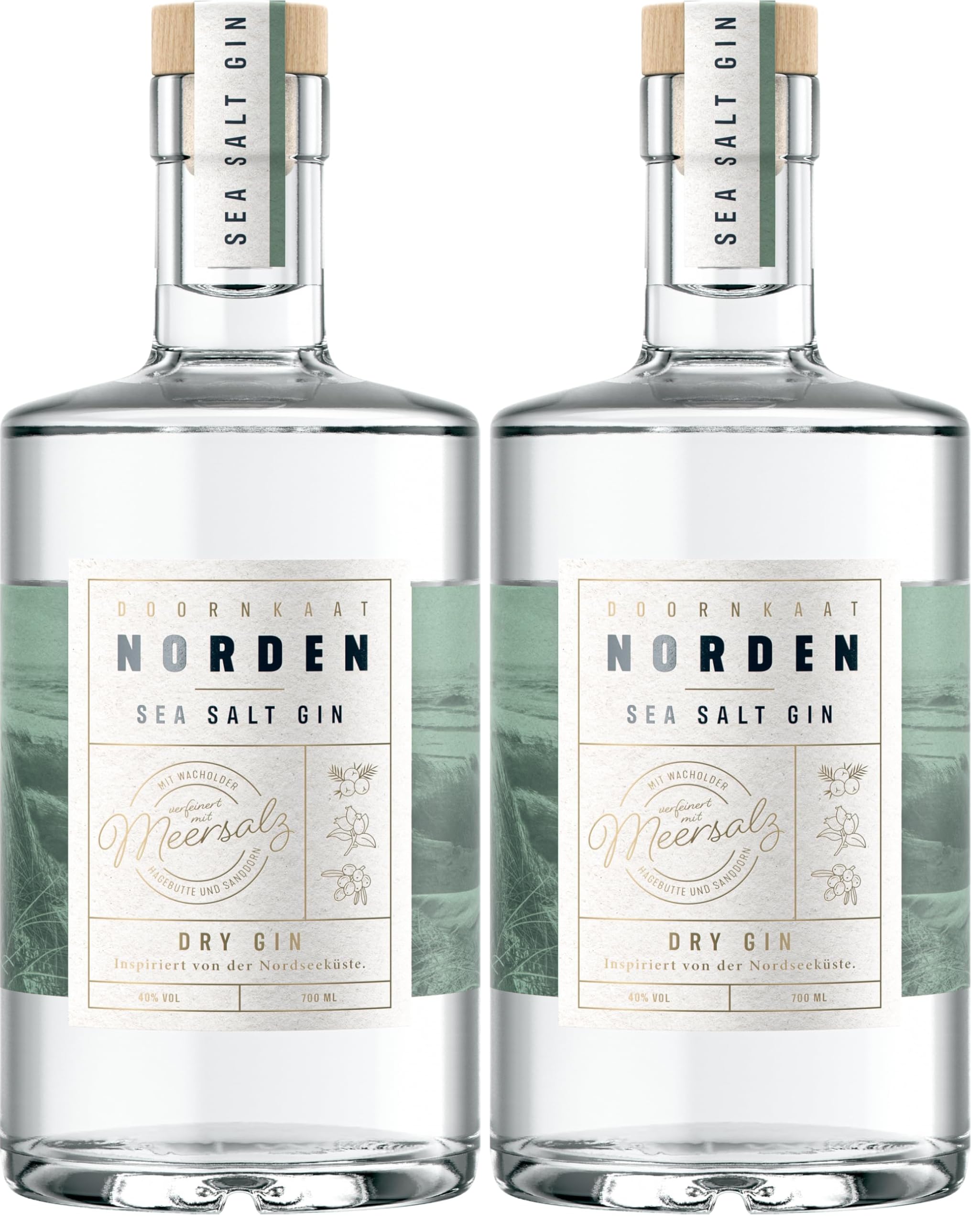 Doornkaat I Norden Sea Salt Gin I 3 Botanicals I Wacholder, Hagebutte und Sanddorn I Feine Note von Nordsee-Meersalz I 0,7l I 40% vol. (Packung mit 2)
