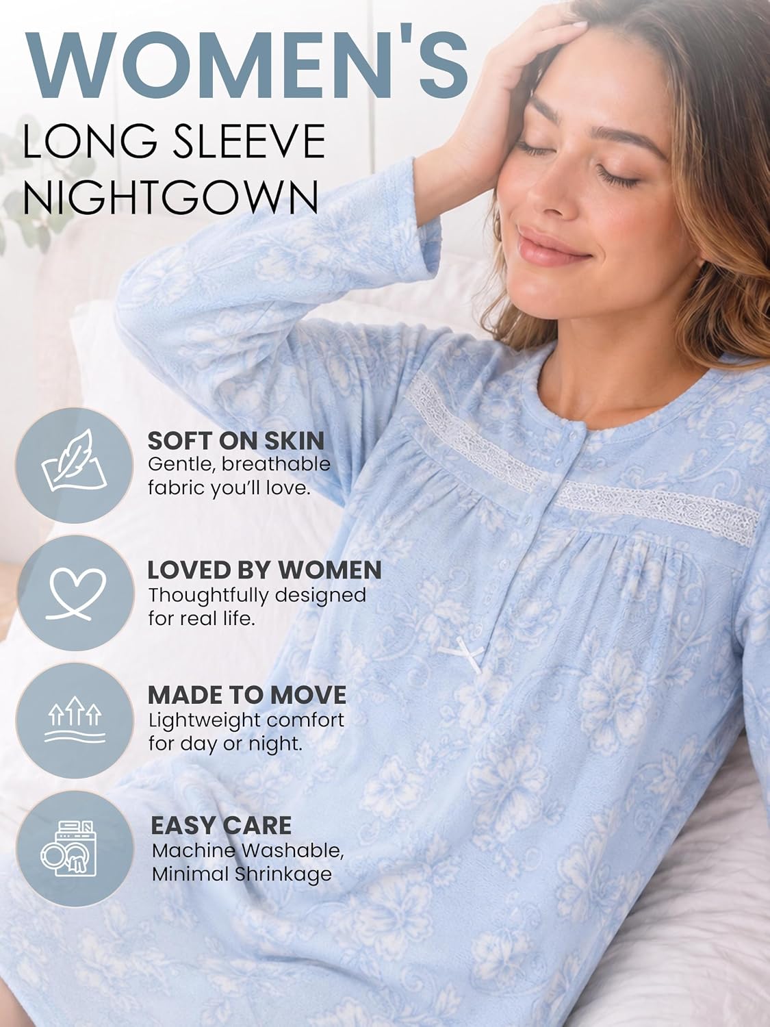 Casual Nights Women's Cozy Long Sleeve Fleece Nightgown