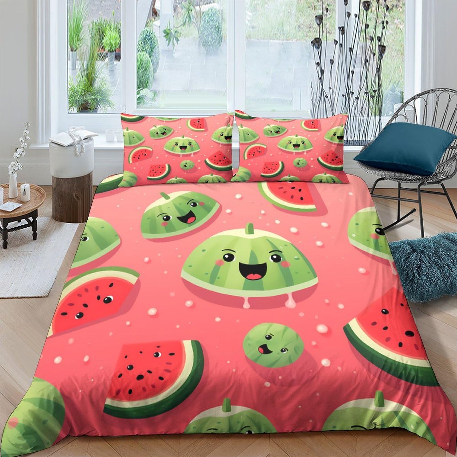 Ctjqhvkz Style-2 3D Printed Watermelon Cartoon Fitted Sheet Microfiber Soft Pink Green Fruit Pattern Bed Cover For Bedroom Dorm Decor Single（135X200cm）