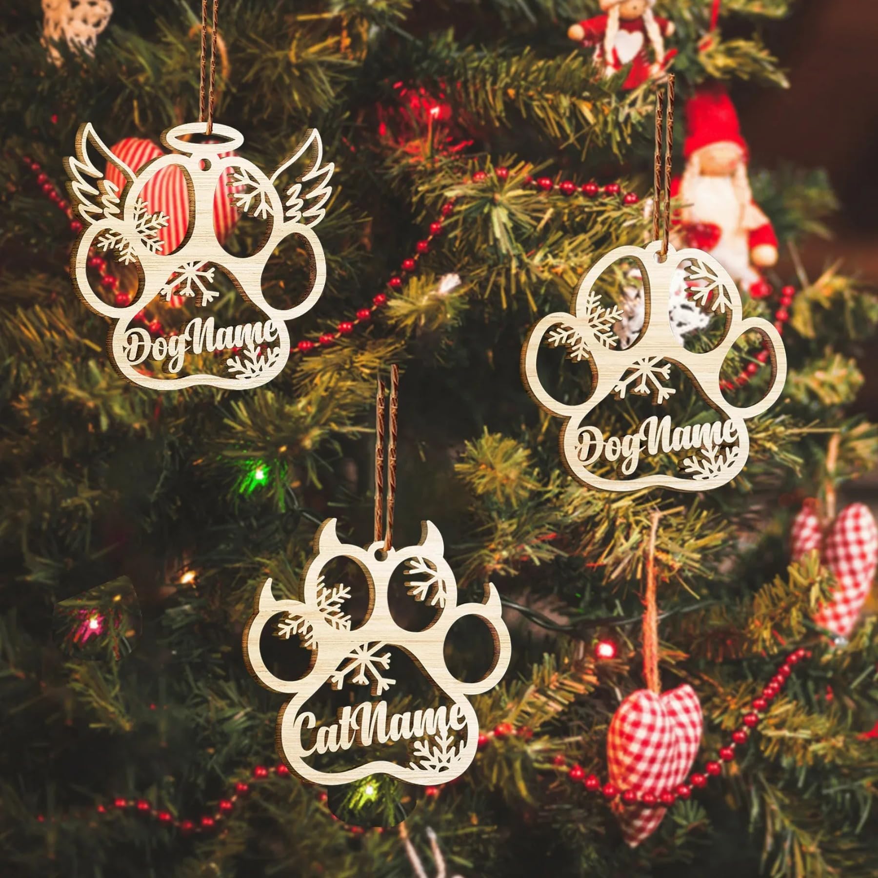 Adorno personalizado con nombre de mascota con diferentes nombres para colgar en el árbol, adorno personalizado de madera para decoración de Navidad, regalo de madera 2024 (20 unidades)