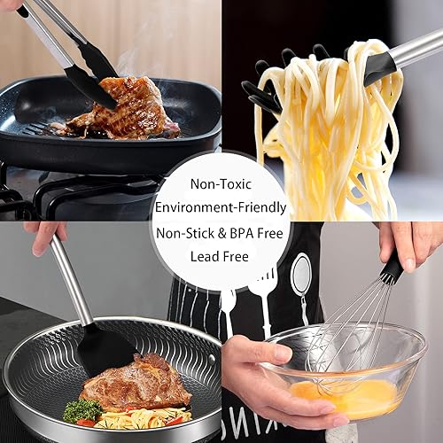 Miniatura 4 de Juego de utensilios de cocina, 13 piezas de silicona para cocinar, resistentes al calor, antiadherentes, asas de acero inoxidable, herramientas de