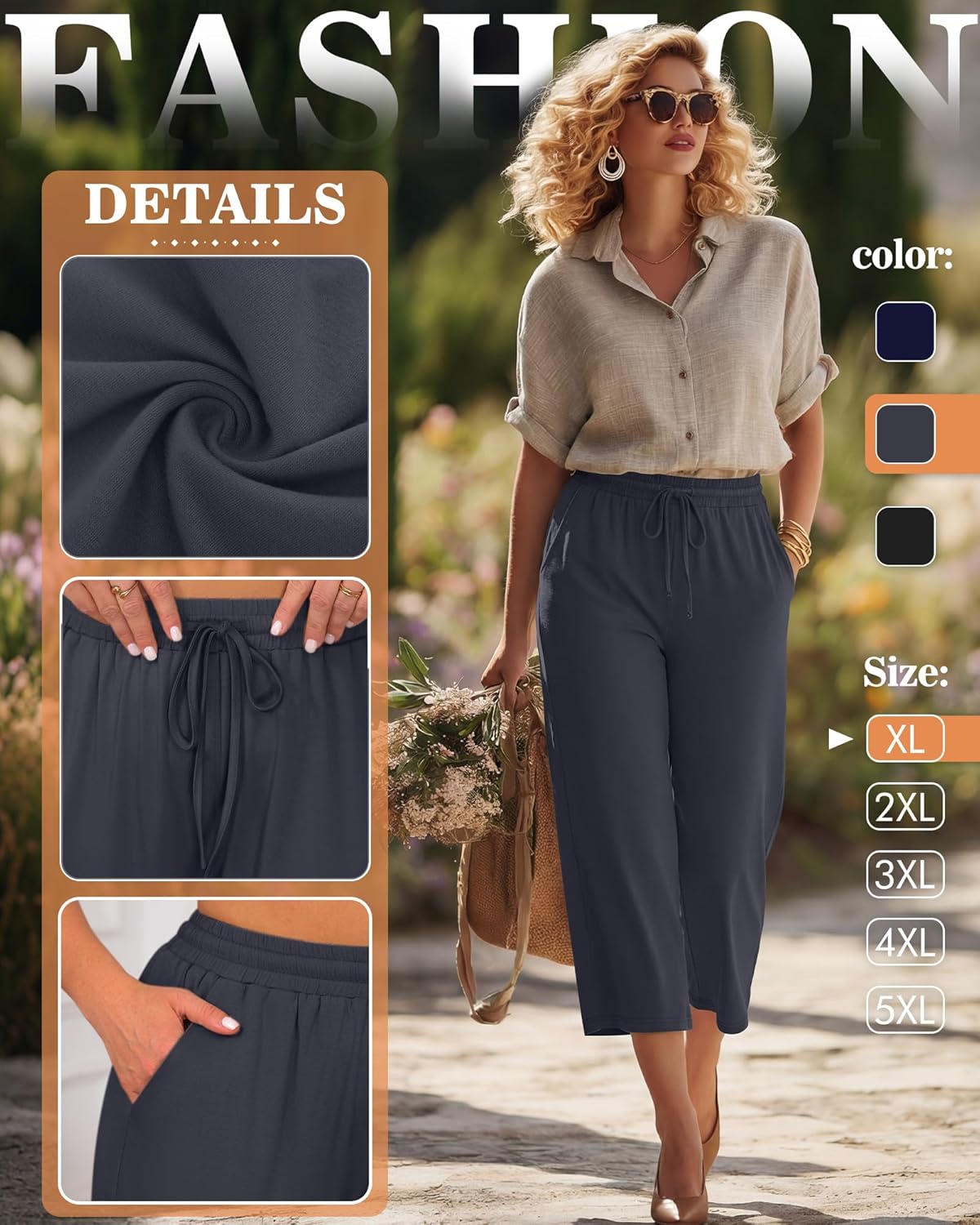 Huukeay 3 Pack Women's Plus Size Capris Wide Leg Yoga Capri Sweatpants Drawstring Loose Fit Summer Cropped Pants with Pockets