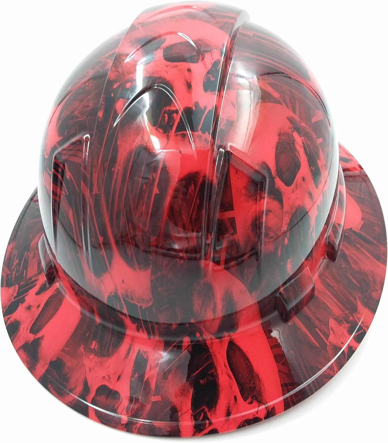 Wet Works Imaging Customized Pyramex Full Brim RED Evil Melting Skull Hard HAT with Ratcheting Suspension