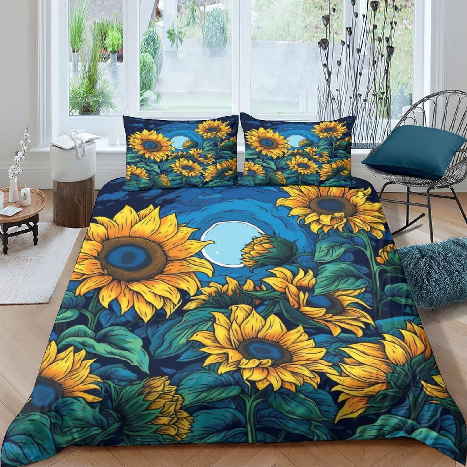 Parure de Lit Tournesol 3D en Microfibre Douce et Respirante King Size