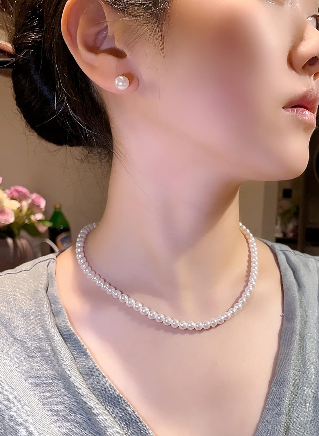 White Faux Hand Glass Imitation Pearls Necklace Earring Bracelet Jewelry 3 Set for Women and Girls - Image 2