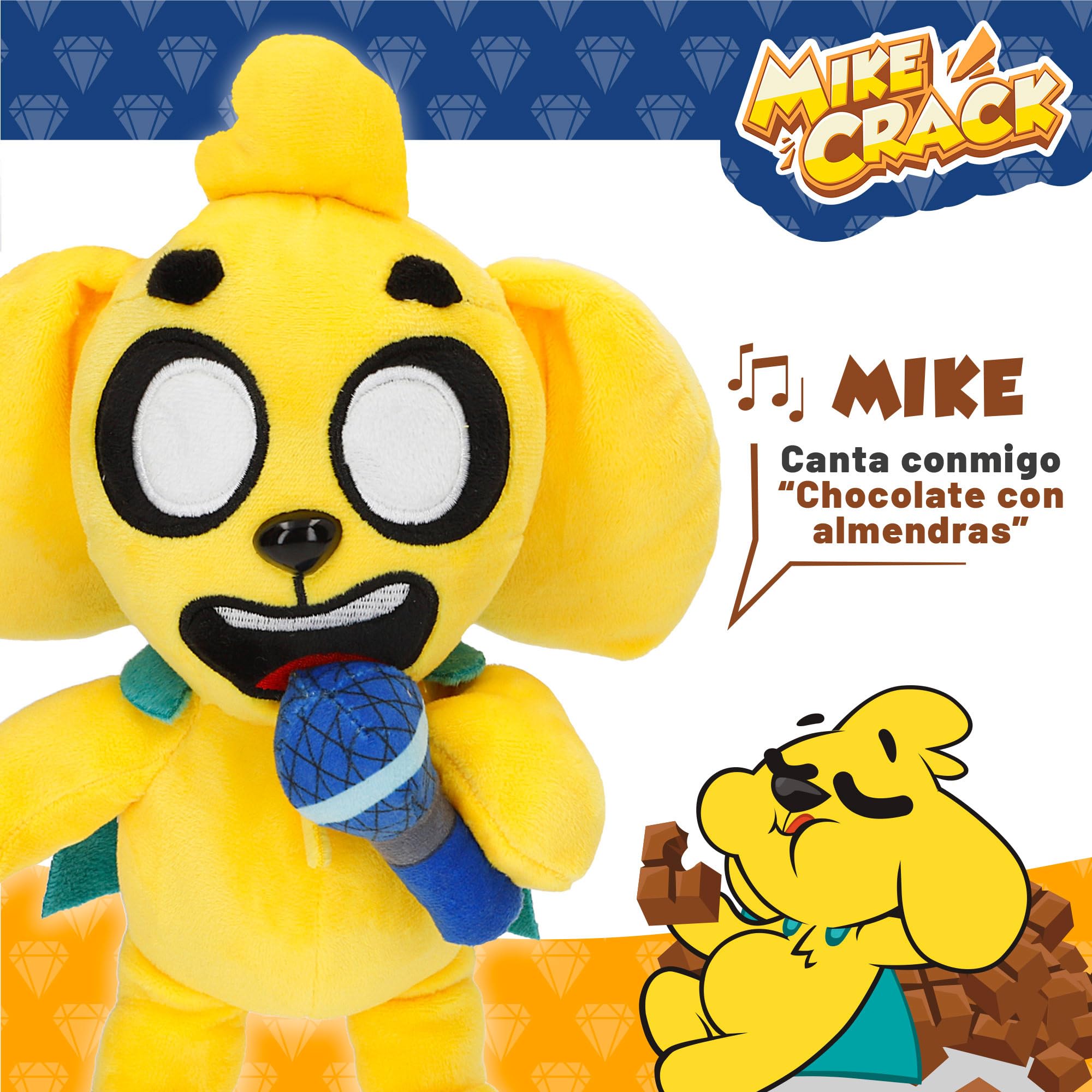 ColorBaby Mikecrack, peluche interattivo, cane Mike, con musica, registrazione e riproduzione vocale, giocattolo personaggio Youtube, 29 cm, canta cioccolato con mandorle, ripeti quello che dici