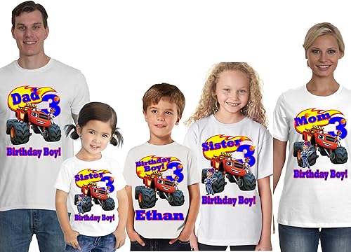 Miniatura 4 de Custom Birthday Shirt Machines Add Name and Age Family Blaze Birthday Shirt Custom Boy Shirts Monster White