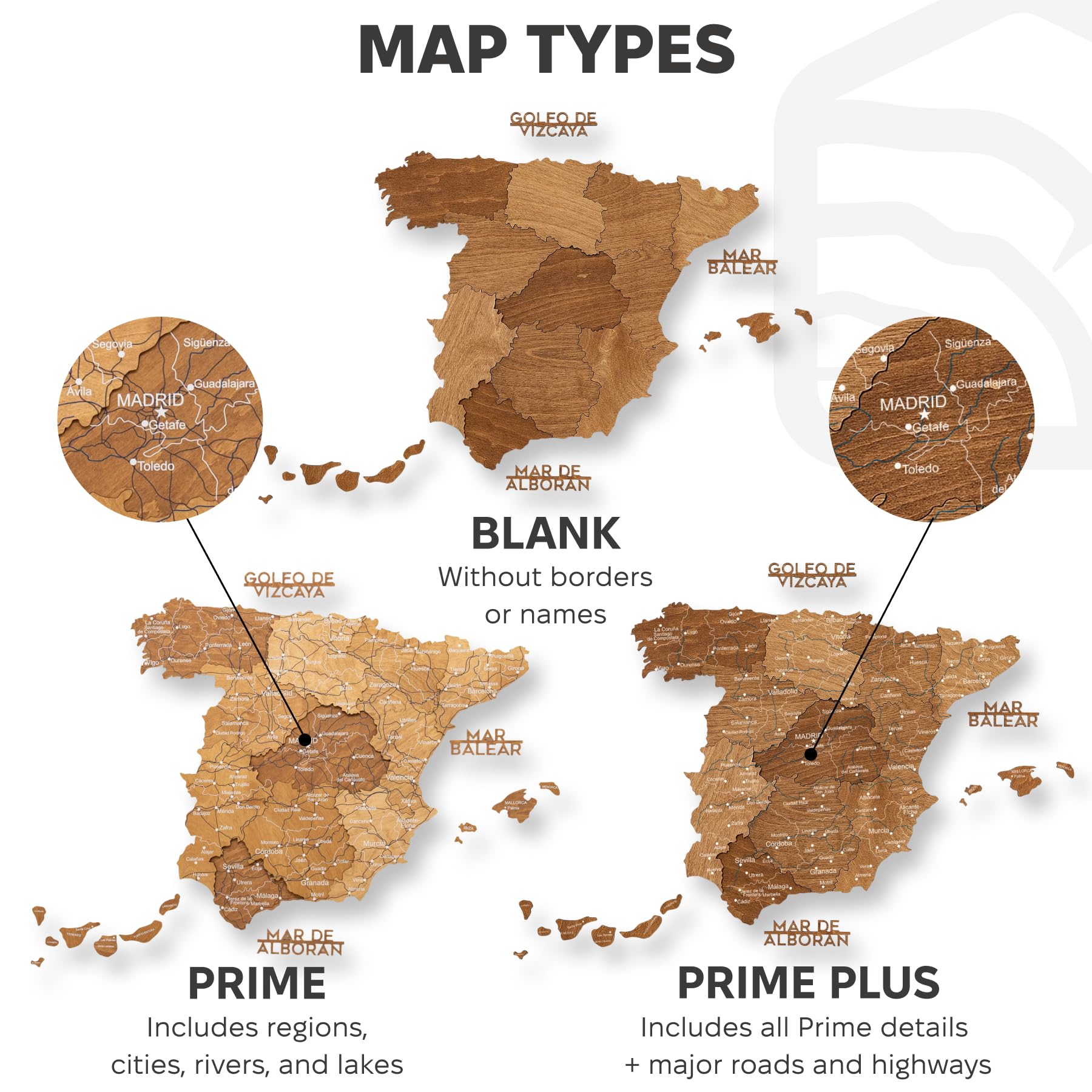 Enjoy The Wood Decoracion de Pared en 3D de Madera - Mapa España Para Marcar Viajes Hecho a Mano con Pines - Idea de Regalos para Viajeros Mapa de España (Oak, S, Sin marco)