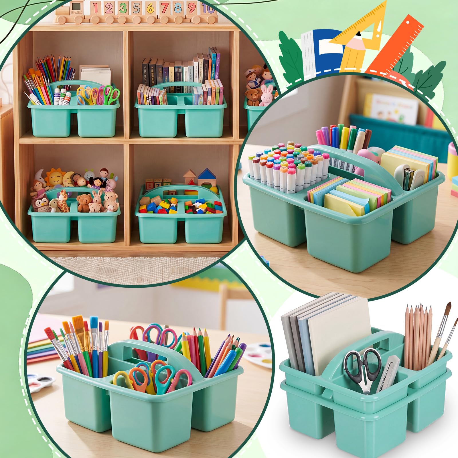 Geelin Klassenzimmer-Caddy mit Griff, Kunststoff-Aufbewahrungsbehälter mit 3 Fächern, stapelbar, Schreibtisch-Caddies, Halter, tragbarer Aufbewahrungsbehälter für Marker, Bleistift, Buntstifte, Schule