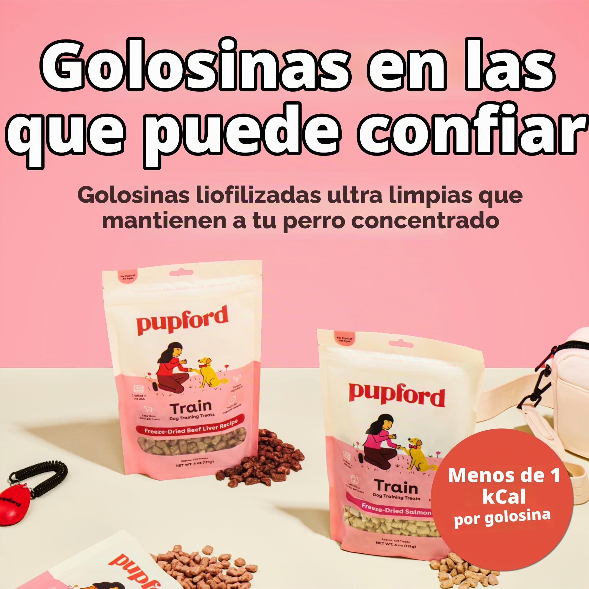Pupford Golosinas de Entrenamiento liofilizadas de 450 golosinas por Bolsa, Baja en calorías, la recompensa Entrenamiento de Alto Valor (Viene en hígado de Res, Patata Dulce y Pollo)