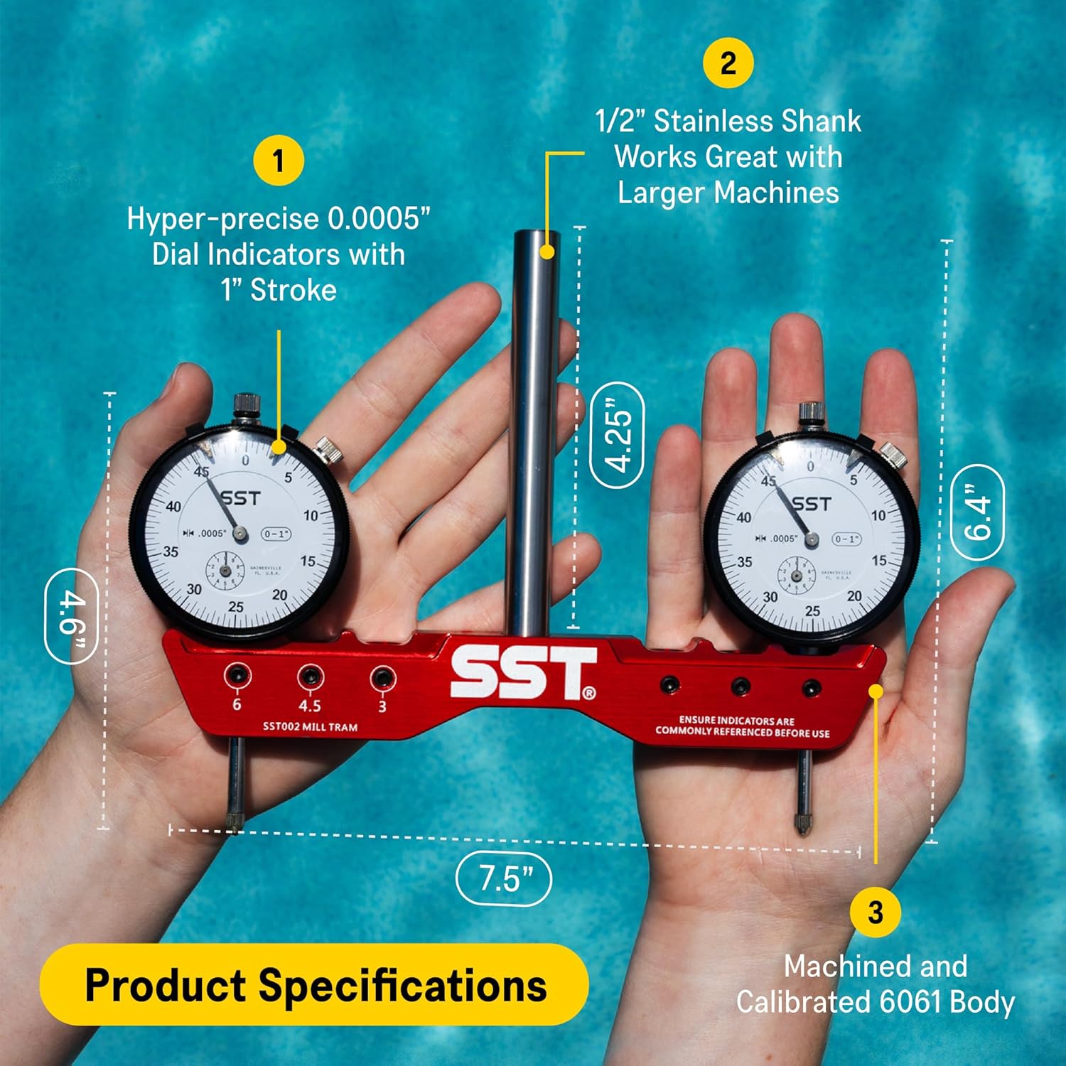 SST - Regular Mill & Lathe Tramming System - Tram, Align, & Square for Machine Calibration - For Angular Misalignment - Precise & Powerful - 0.0005” Dial Indicators - Designed in the USA