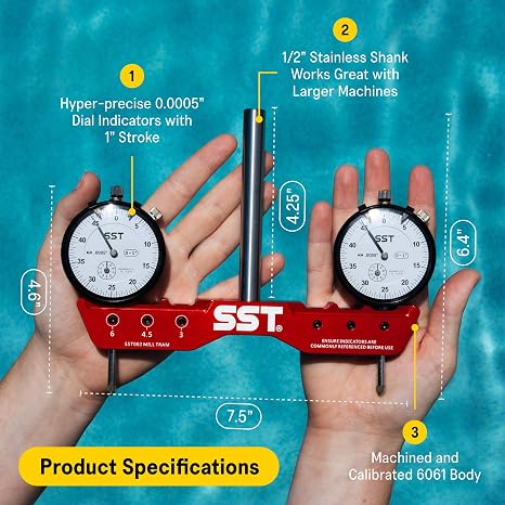 SST - Regular Mill & Lathe Tramming System - Tram, Align, Square for Machine Calibration - For Angular Misalignment - Precise & Powerful - 0.0005 Dial Indicators - Designed in the USA