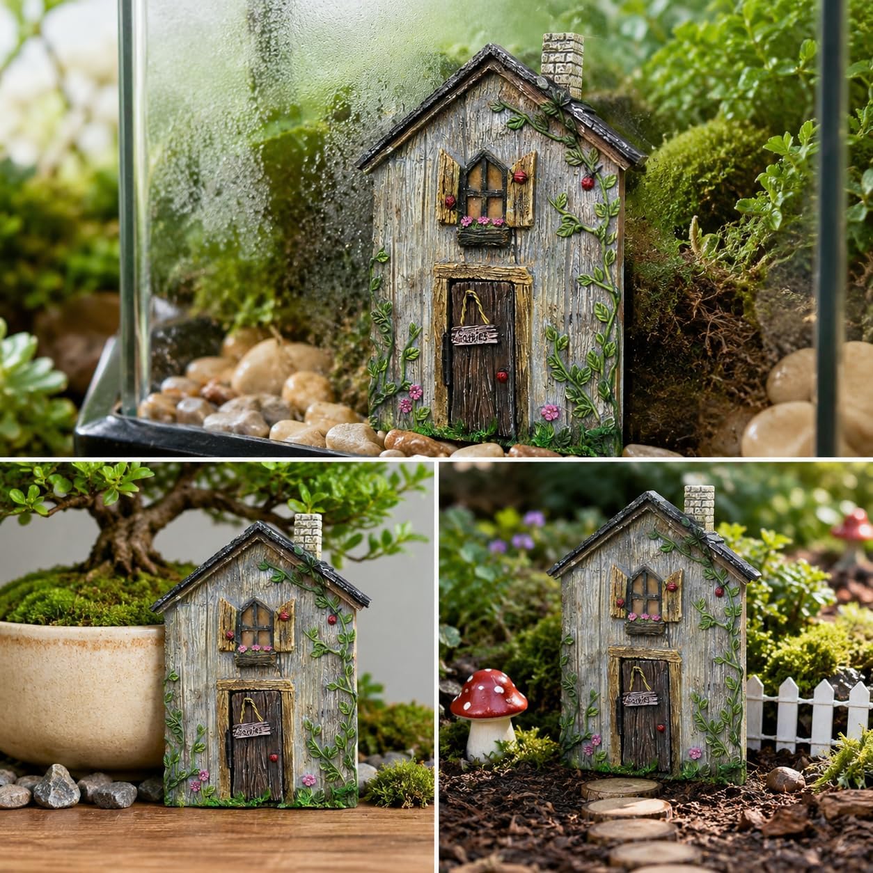 Miniature Fairy Garden Door, 3D Tree Decoration for Bonsai Terrarium, Micro Landscape Accessories