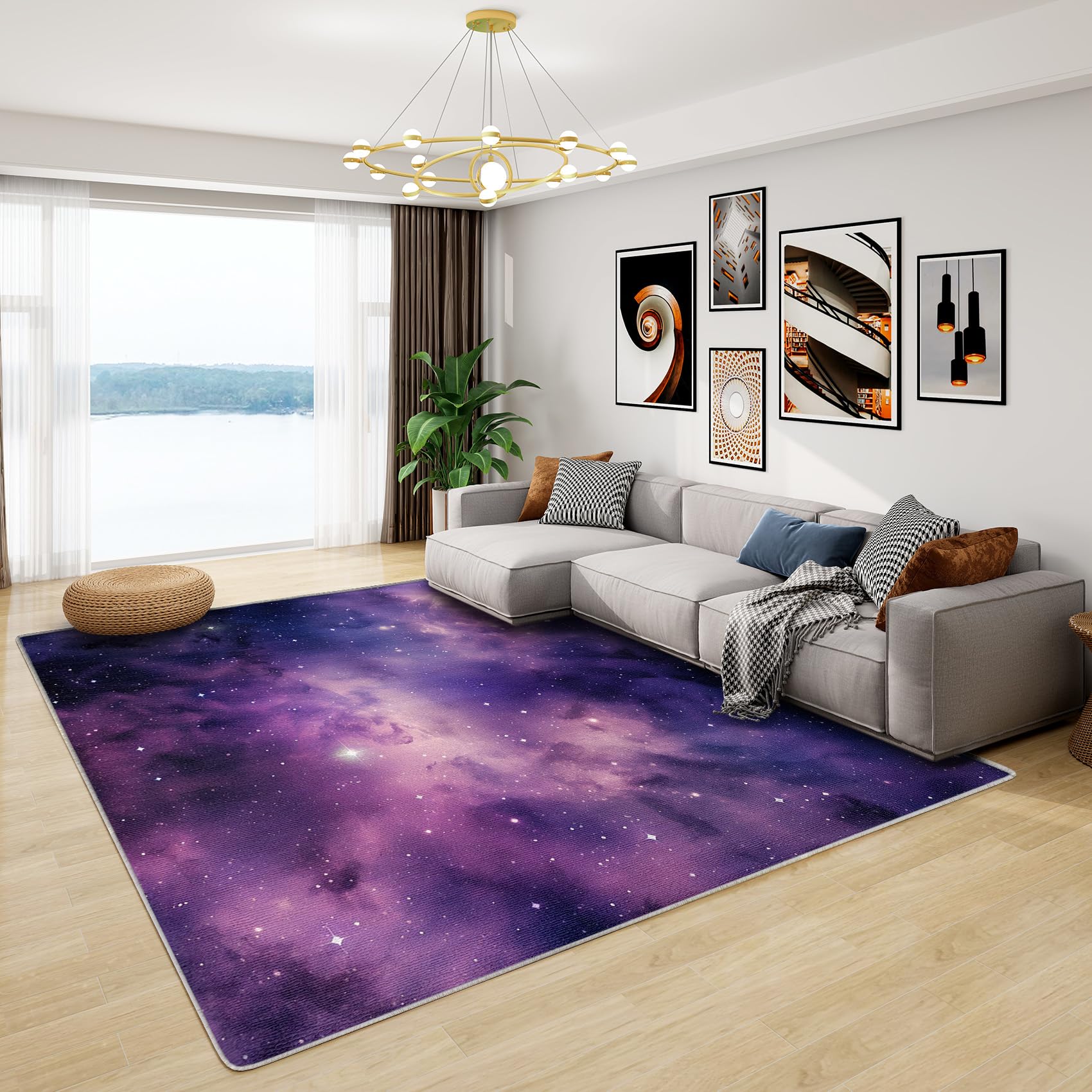 Galaxy Decor - Kids Purple Galaxy Rug, Space Cosmic Nebula Rugs for Living Room Bedroom, Washable Non Slip Soft Large Carpet, Patterned Area Rugs & Home Decor 100x150 cm