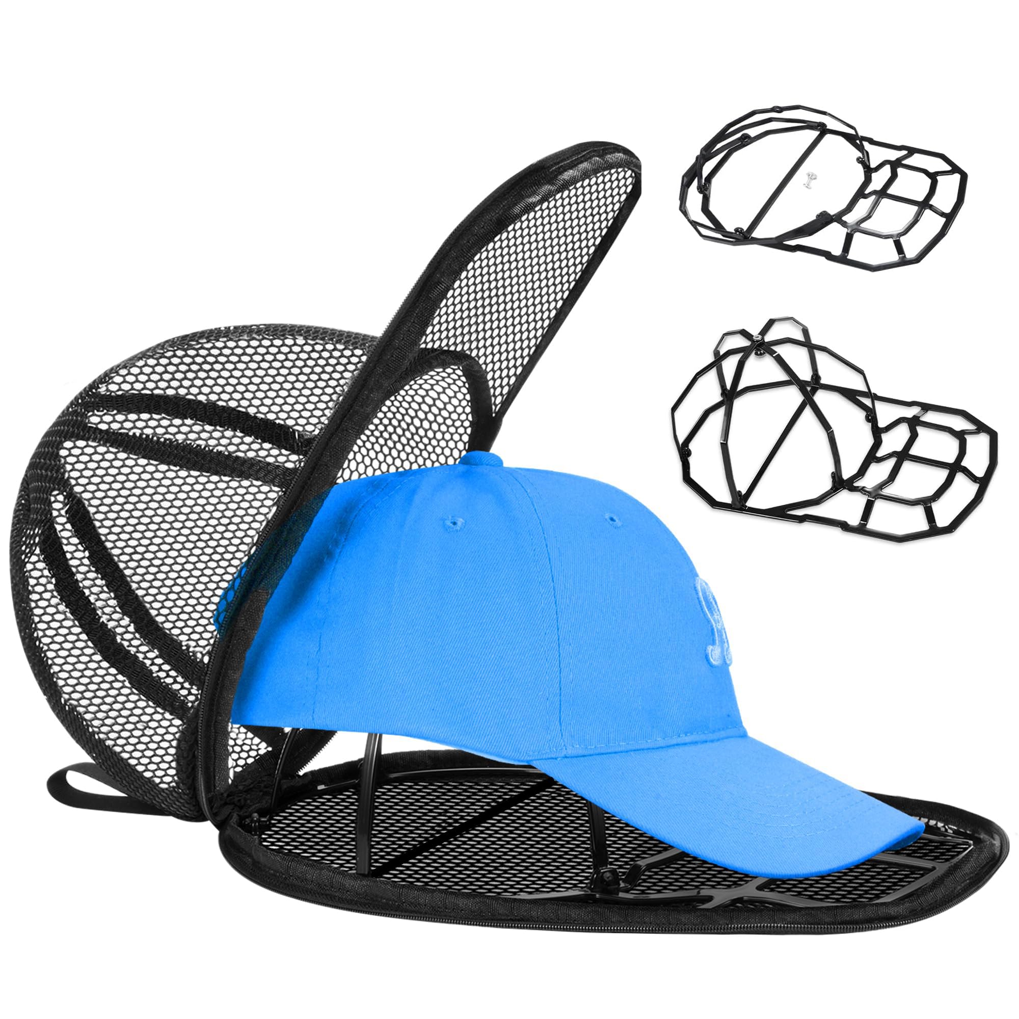 JGGDDU Hut-Unterlegscheibe für Baseballkappen, Cap Washer für Baseballmützen, Baseball Cap Waschgestell für Waschmaschine oder Geschirrspüler, Faltbarer Gebogener Käfig-Reiniger, Schwarz