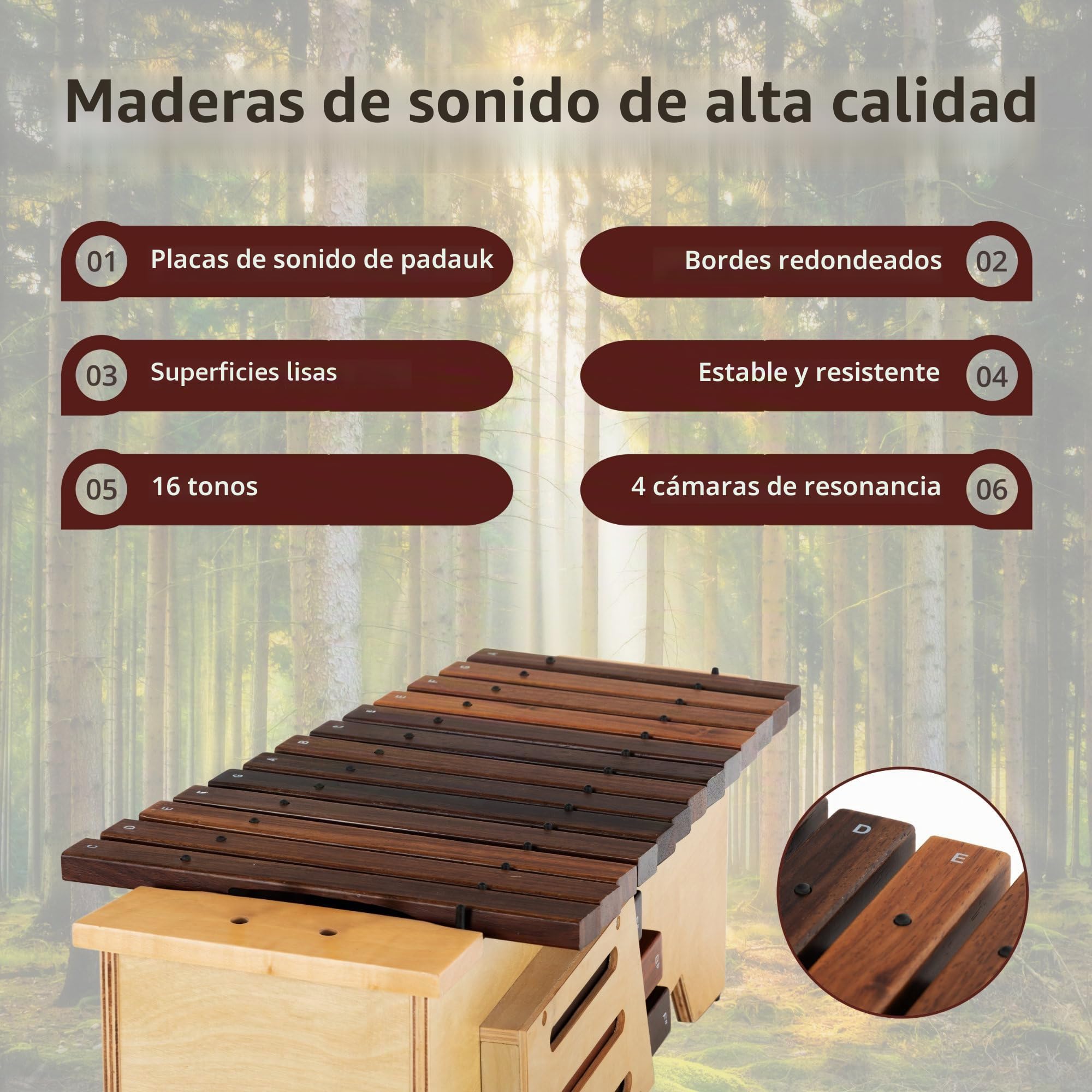 Classic Cantabile AX-1600NG Xilófono Alto (Xilófono Alto, 16 tonos, escala de Do mayor, rango tonal: c' a a'', caja de resonancia de tilo, baquetas) Madera de tilo