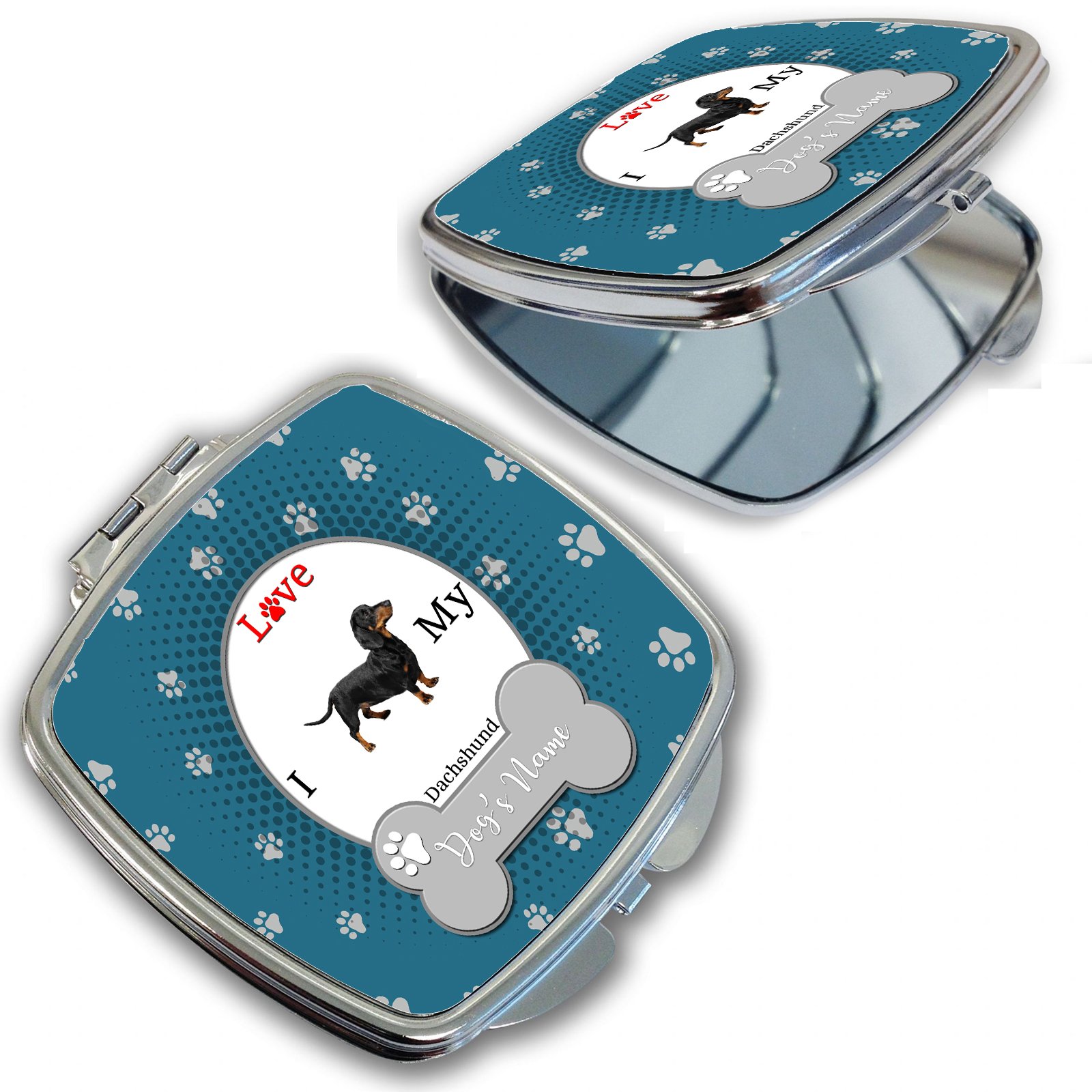BleuReign(TM) Personalized Custom Name I Love My Dog Dachshund Compact Mirror