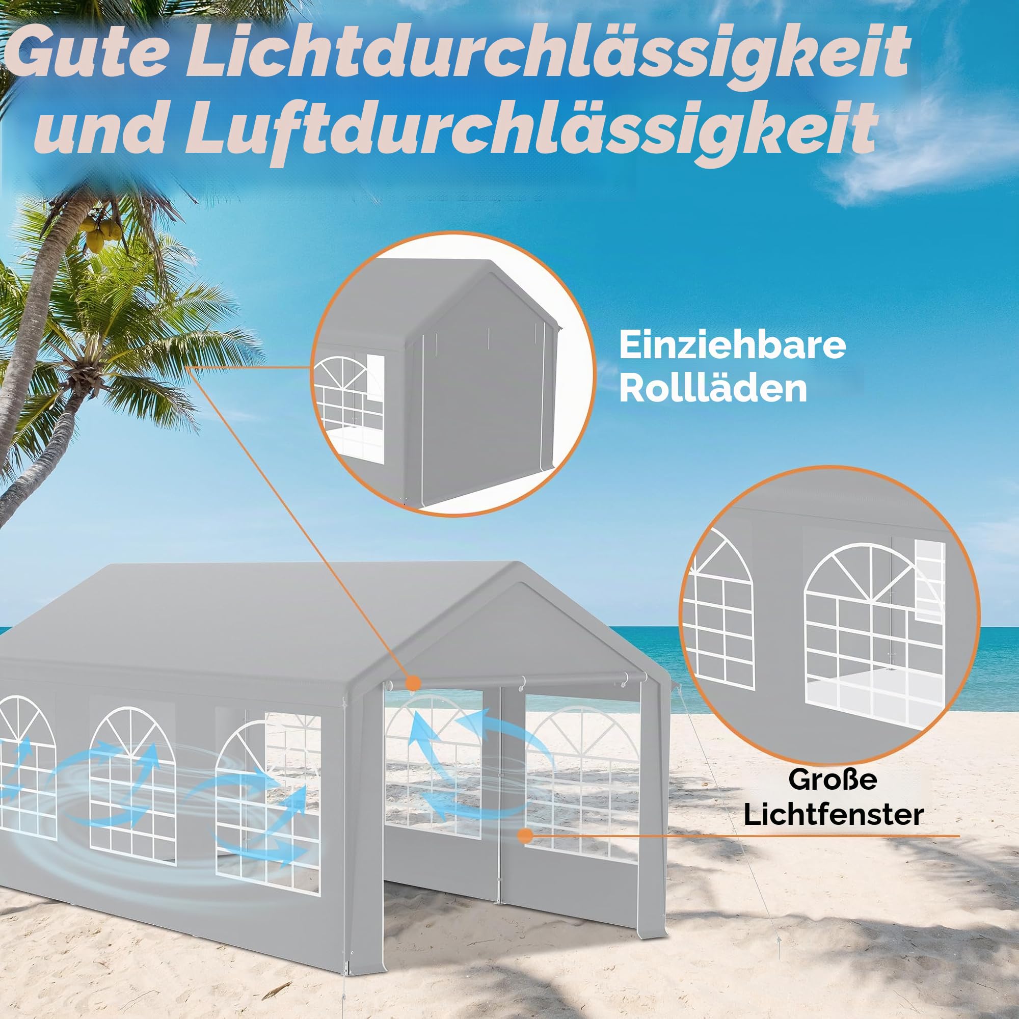 SUBTLETY Pavillon 3x6 Wasserdicht Stabil Winterfest Gartenzelt mit 4 Seitenwänden Vollverzinkte Stahlrohre Gartenpavillon Partyzelt für Private Feiern, Gartenfeste, Märkte & Events (Grau)