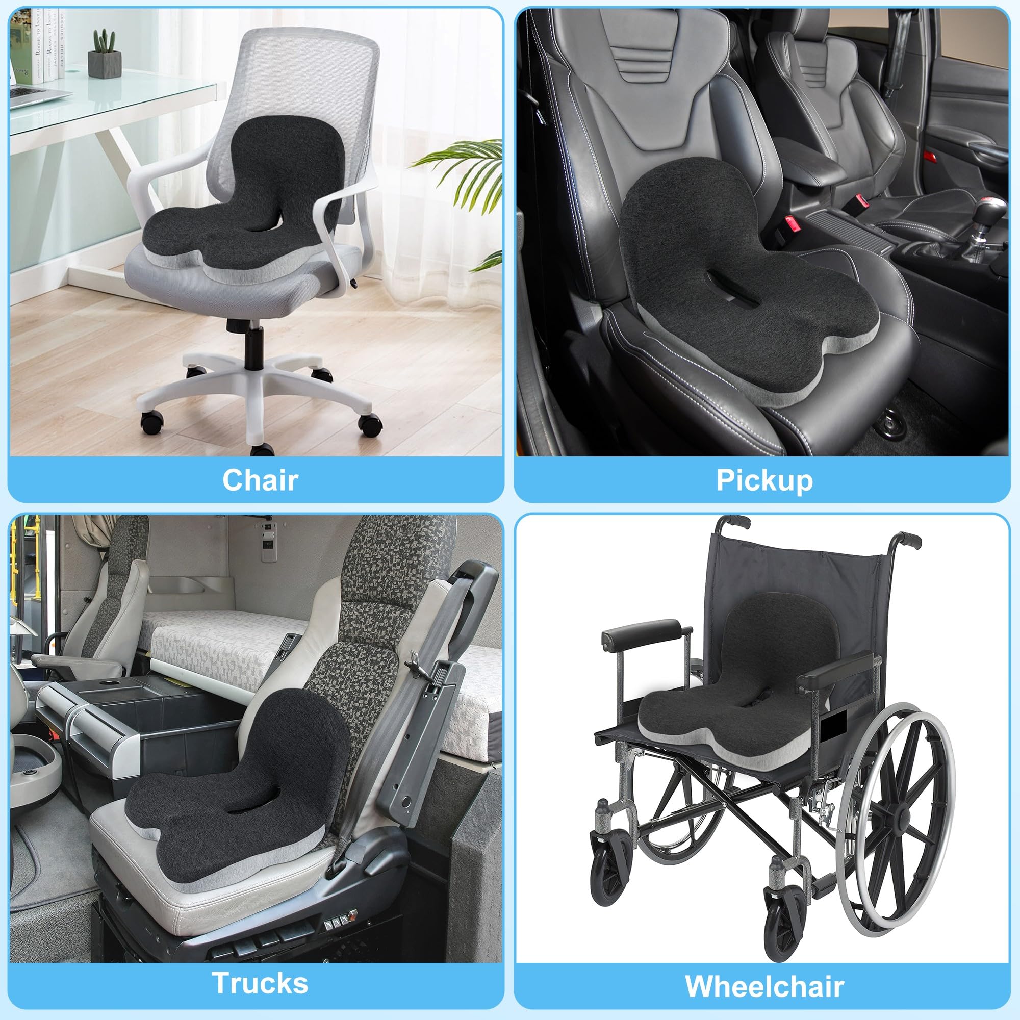 leqsdijk Cojines de asiento de camionero para sentarse durante mucho tiempo, cojín de asiento de camión con soporte lumbar, cojín de asiento de camión para dolor de espalda y apoyo a las caderas,