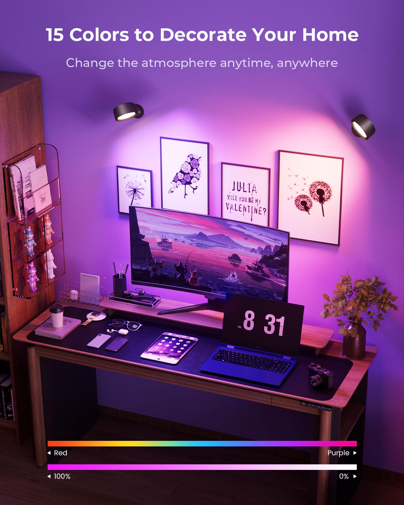 FULEN Applique da Parete da Interno, Lampade da Parete LED con 18 Modalità di Colore Dimmerabile, Controllo Touch e Telecomando, Applique LED Girevole a 360° Senza Fili per Camera da Letto e Soggiorno