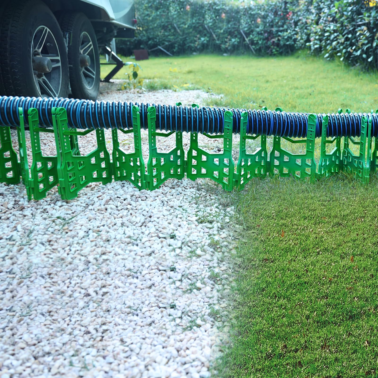 RVGUARD 20-Foot RV Sewer Hose Support Attractive Green with Adjustable Accordion Style for Dumping Fastly and Thoroughly, with Working Gloves, Elastic Anchor Bands and a Convenient Carry Strap