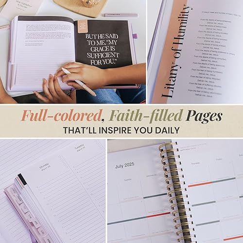 Miniatura 5 de Blessed is She Agenda académica católica 2025-2026 julio  8 x 10 pulgadas, color morado pastel, planificador de estudiantes cristianos,