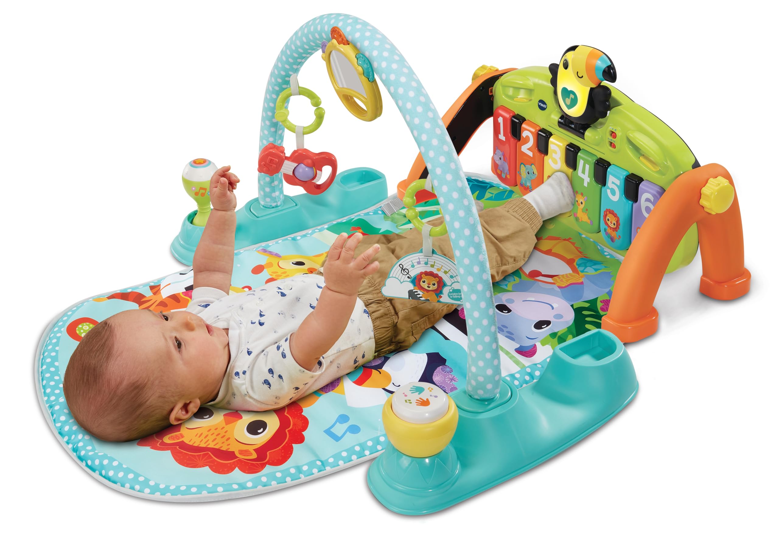VTech Tukan Tunes do zabawy dla niemowląt 5 w 1, sensoryczny, pokój zabaw, jasny pokój zabaw, eksploracja muzyki, odpowiedni dla dzieci w wieku 0, 3, 6, 9 miesięcy, wersja angielska