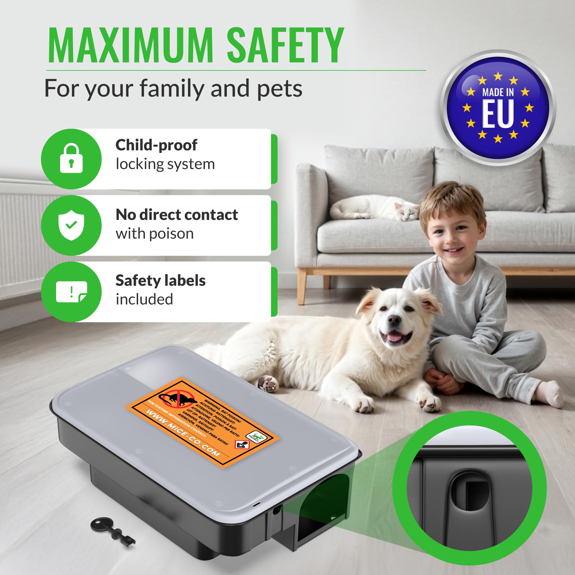 Mice&Co 4 x Bait Boxes for Rats and Mice - Professional Poison Bait Station | Effective Indoor & Outdoor Heavy Duty, Tamper Resistant & Lockable (Transparent) - Image 2