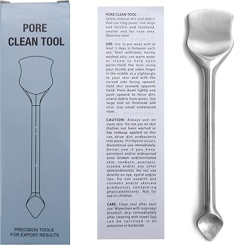 Miniatura 7 de Raspador de poros, pala limpiadora facial de acero inoxidable, palitos removedor de puntos negros de doble cabeza, herramienta para el cuidado de la