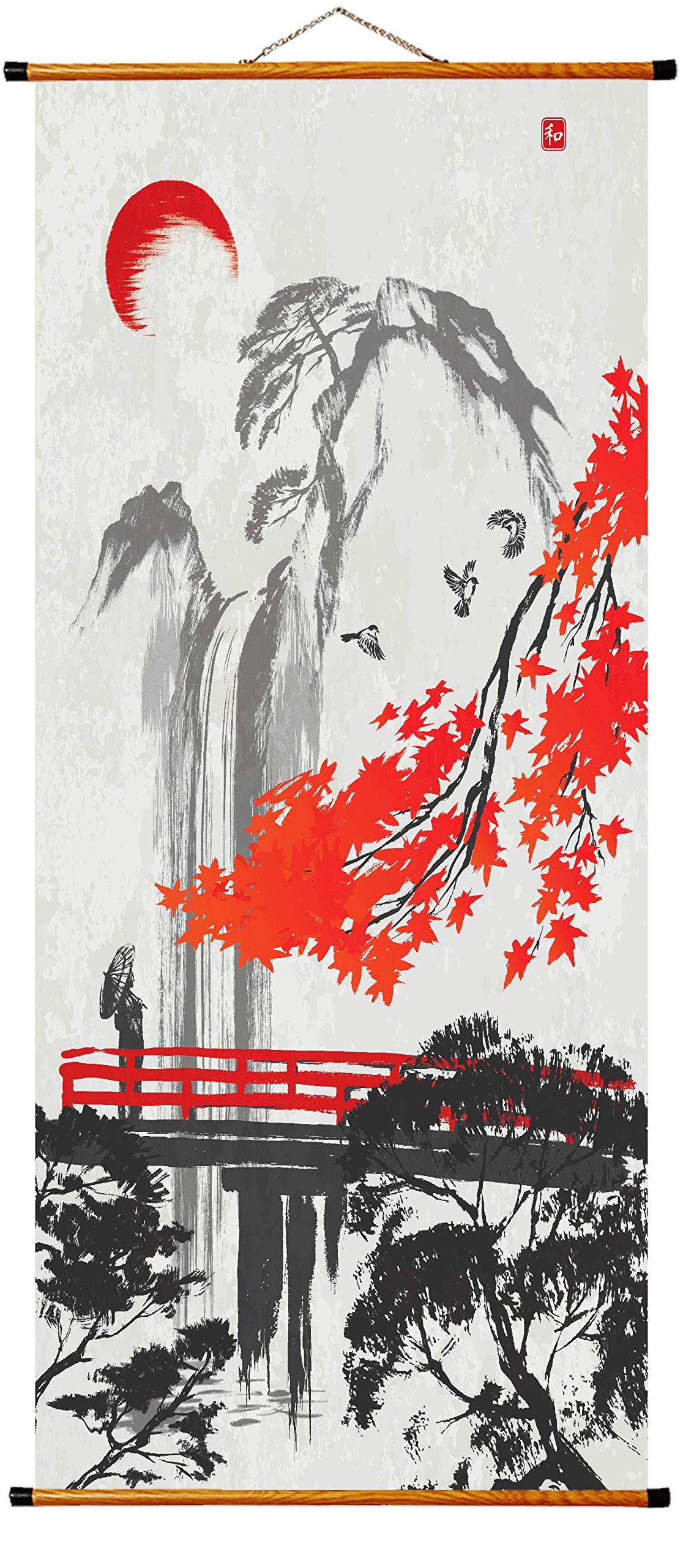 Toile canvas dessin du paysage japonais 52x119 cm à l'impression haute définition