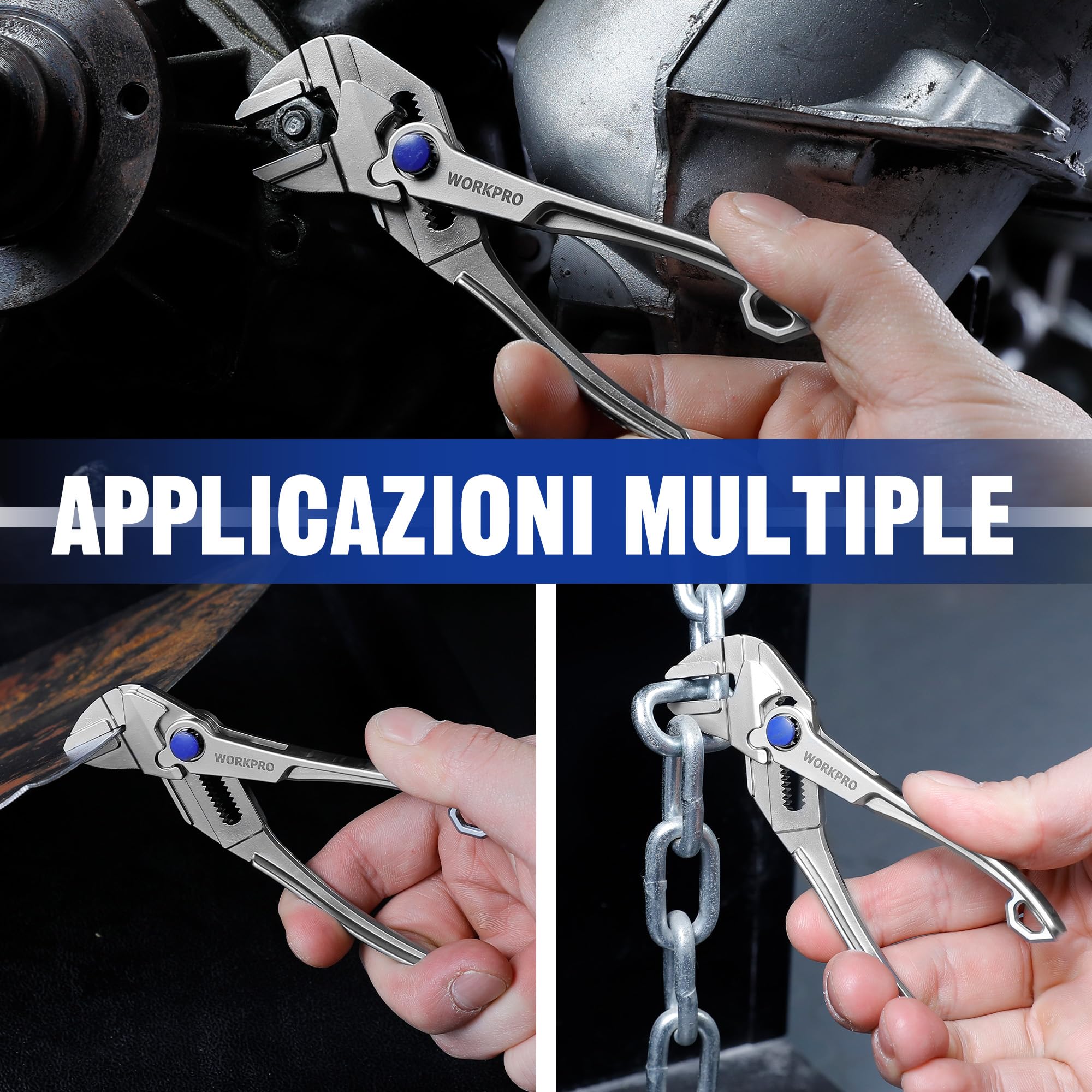WORKPRO Mini Pinza Chiave da 100 mm, Chiave Regolabile ad Alta Resistenza, Morso Parallelo, Apertura Massima 20 mm, Strumento EDC Compatto per Spazi Ristretti, Argento
