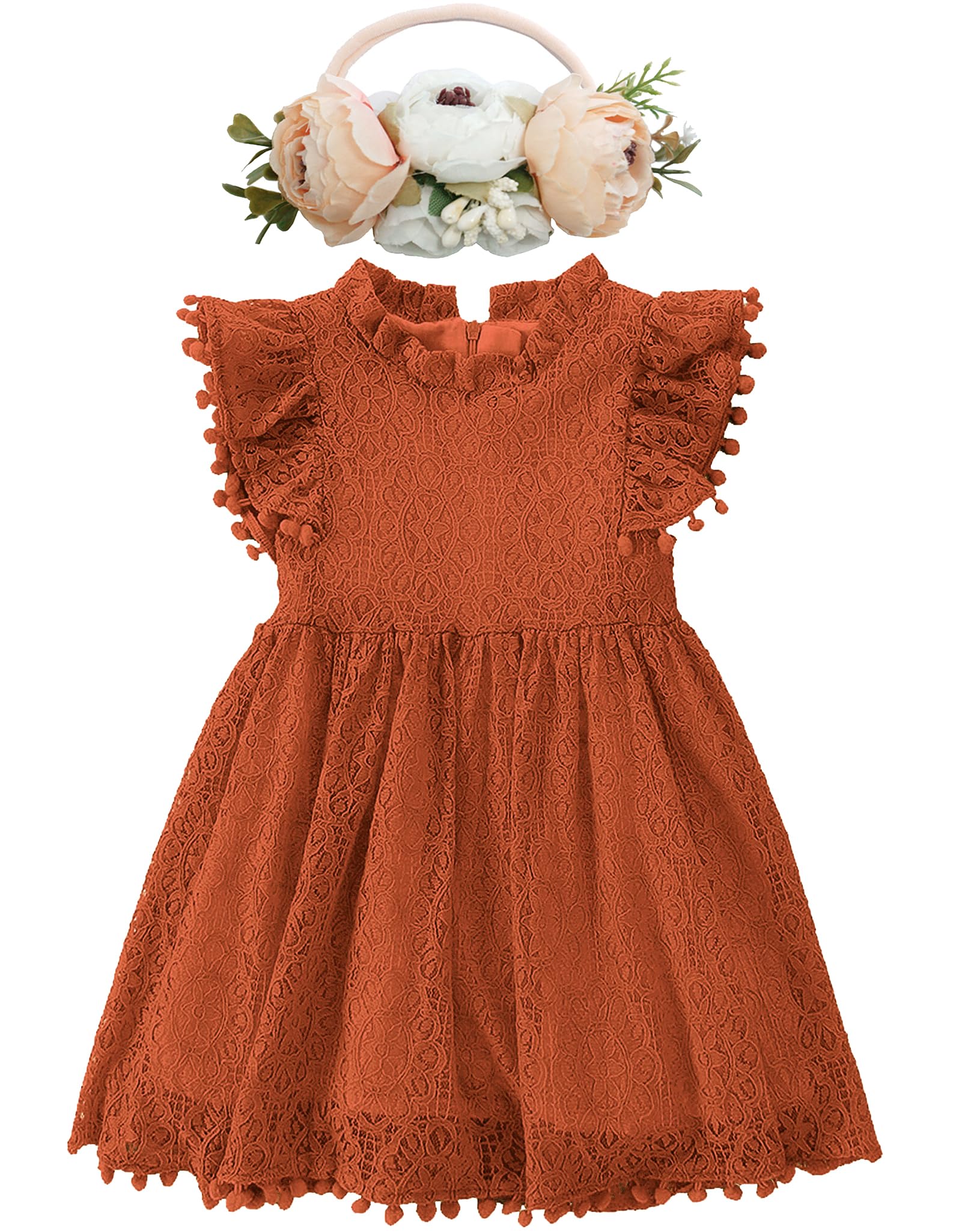BGFKS Baby Girl Tutu Dress Elegant Lace Pom Pom Flutter Sleeve with Flower Headband Set