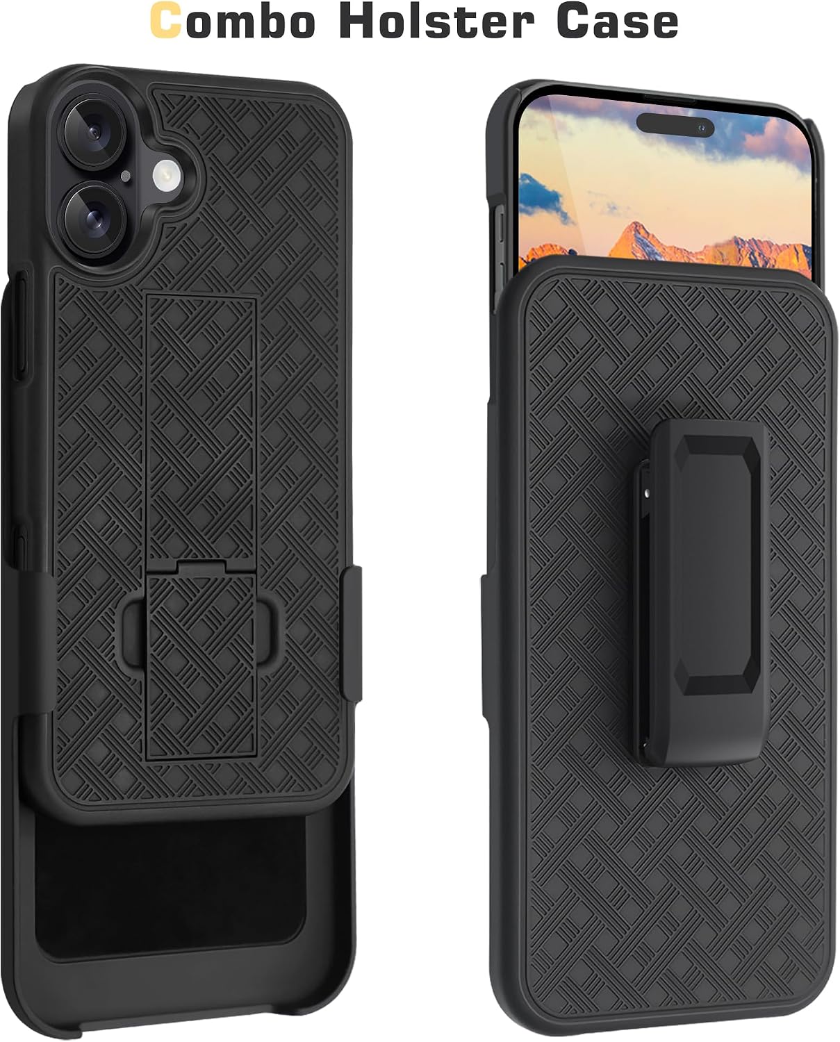 Fingic for iPhone 16 Case,iPhone 16 Belt Clip Holster Case Slim Combo Shell with Kickstand Swivel Holster Rugged Shockproof Antiscratch Full Body Protective for iPhone 16,6.1“,2024,Black