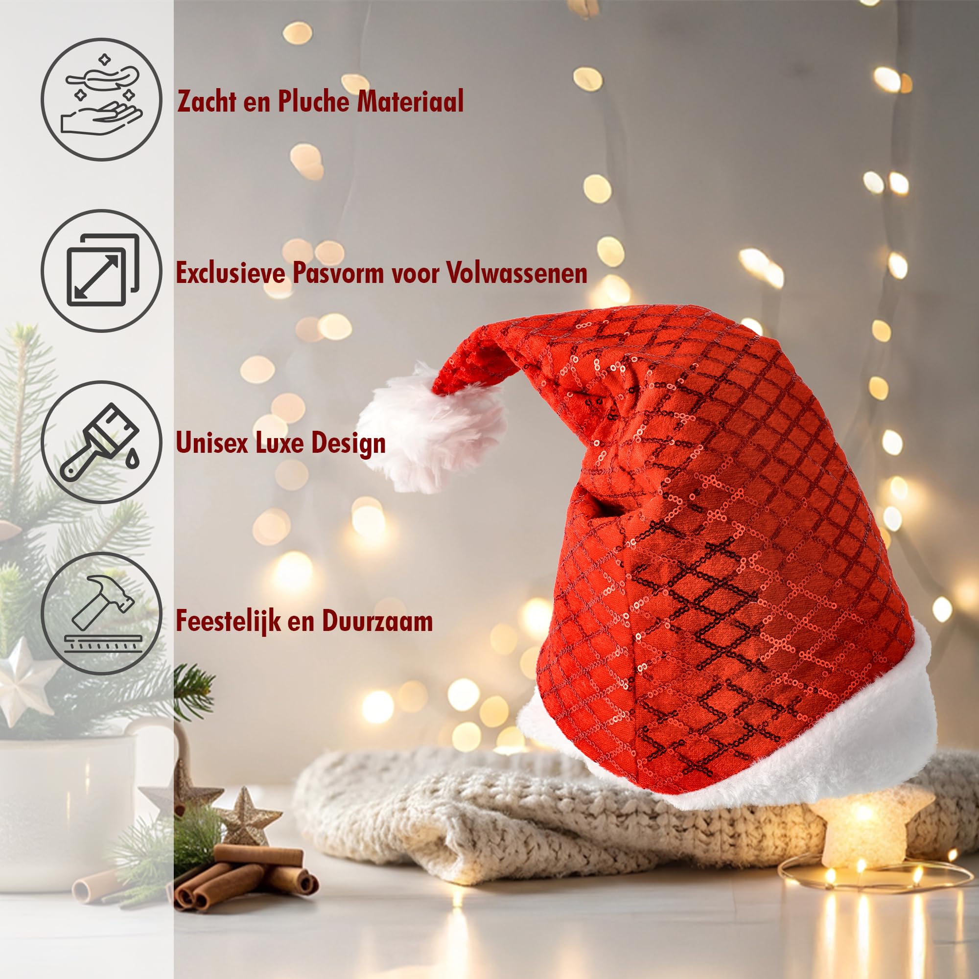 Chapeaux de Noël Adultes et Enfants, Taille de la Tête 54-56, Bonnets à Paillettes pour Les Vacances de Noël Nouvel An, 12 Pièces, Rouge