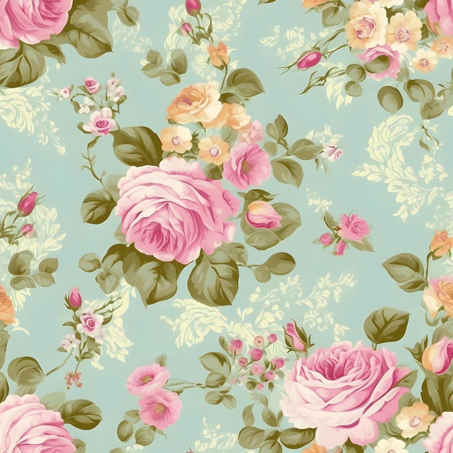 Blue Rose Wallpaper Peel and Stick Boho Wallpaper 17.5in x 32.8ft Vintage Floral Contact Paper Vinyl Self Adhesive Removable Modern Floral Wall Paper for Bedroom Shelf Liner Cabinet Decor