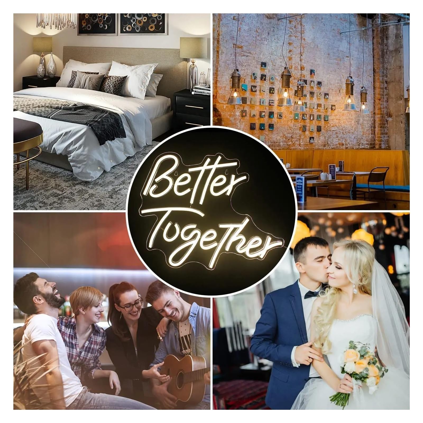 Home Bar Decor Better Together neonowy znak świetlny dekoracja lampa sztuka zaręczyny ślub sypialnia przyjęcie ściana lampka nocna (biała 42 x 35 cm)