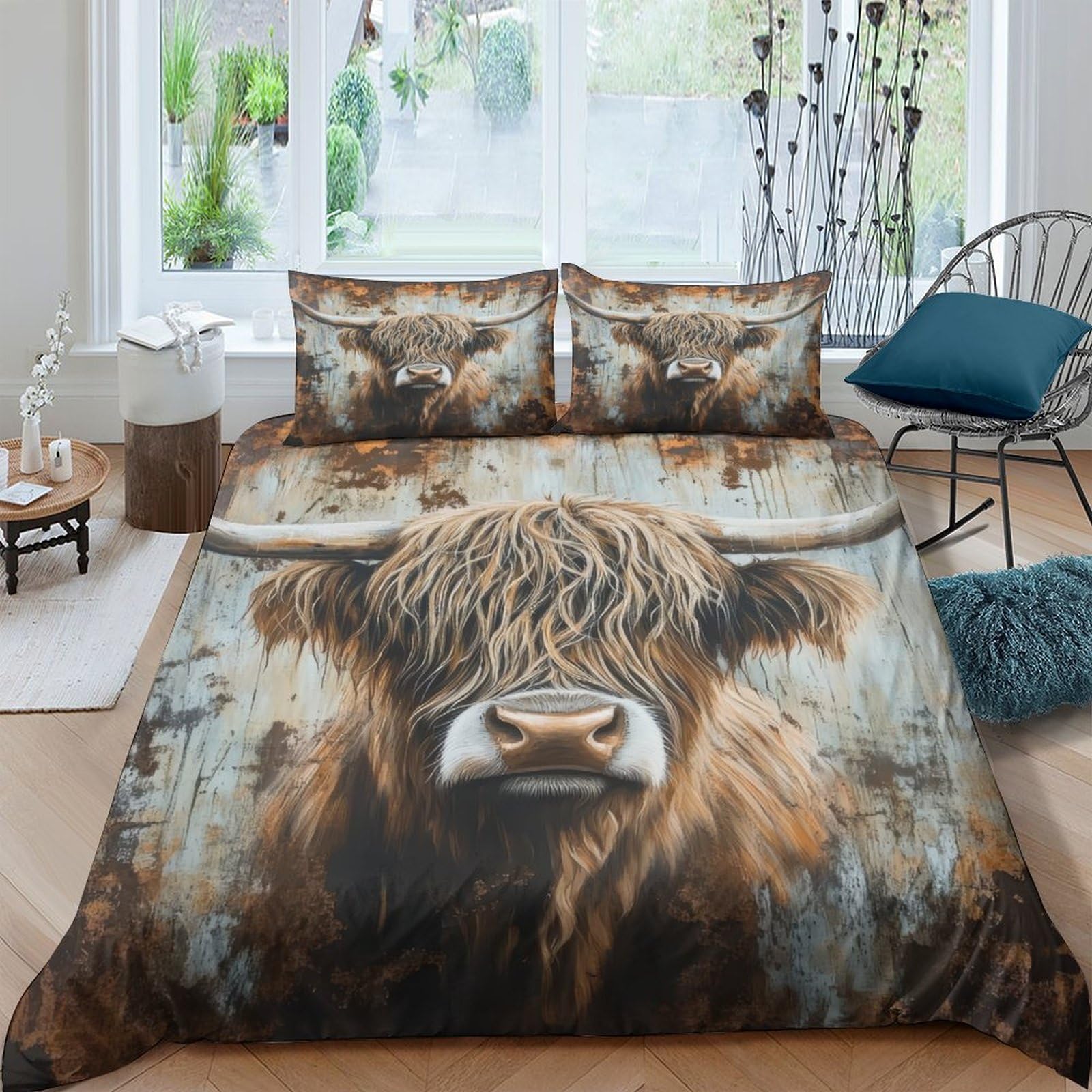Ctjqhvkz Style-1 3D Printed Highland Cow Fitted Sheet Microfiber Soft Breathable Scottish Cattle Bed Cover For Bedroom Dorm Mattress Decoration Single（135X200cm）