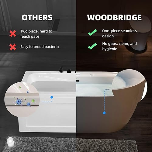 Miniatura 12 de WOODBRIDGE Bañera combinada de hidromasaje y baño de aire de 72 pulgadas x 35-38 pulgadas con ventilador de aire de velocidad ajustable y panel de