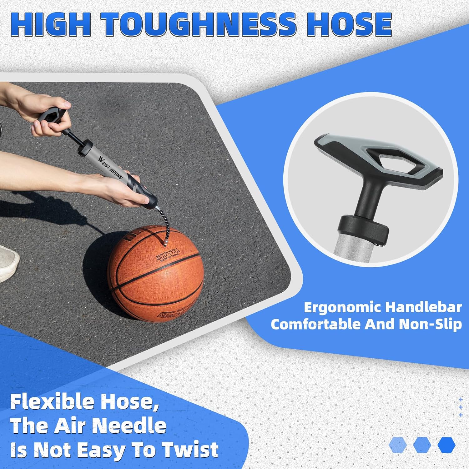 Ball Pump With Needle, Portable Football Inflator Pump Come With Hose,Inflation Pump for Soccer, Basketball, Rugby, Balloons, Swimming Laps 5